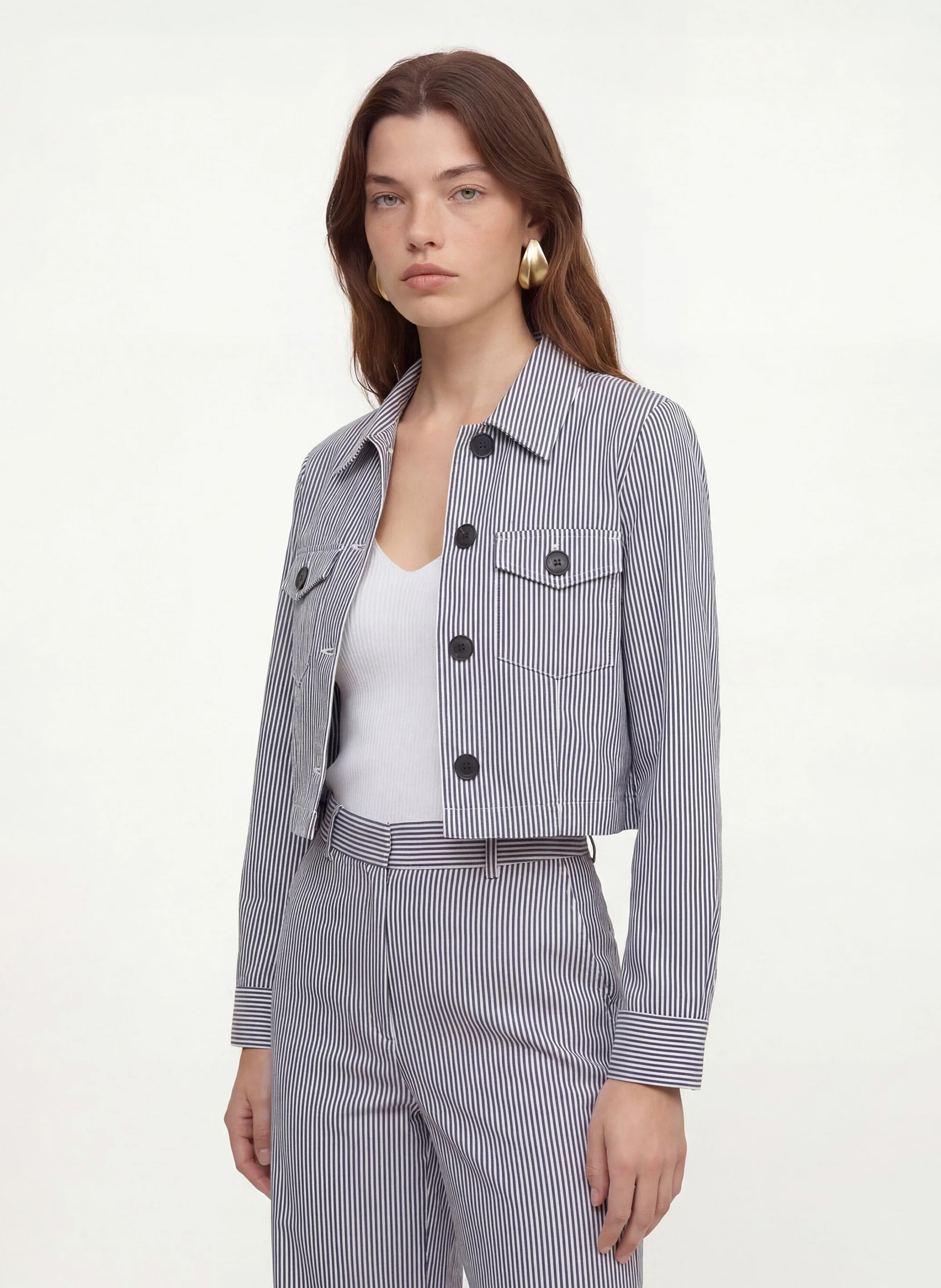 Veste courte droite à rayures KOOKAI Bleu