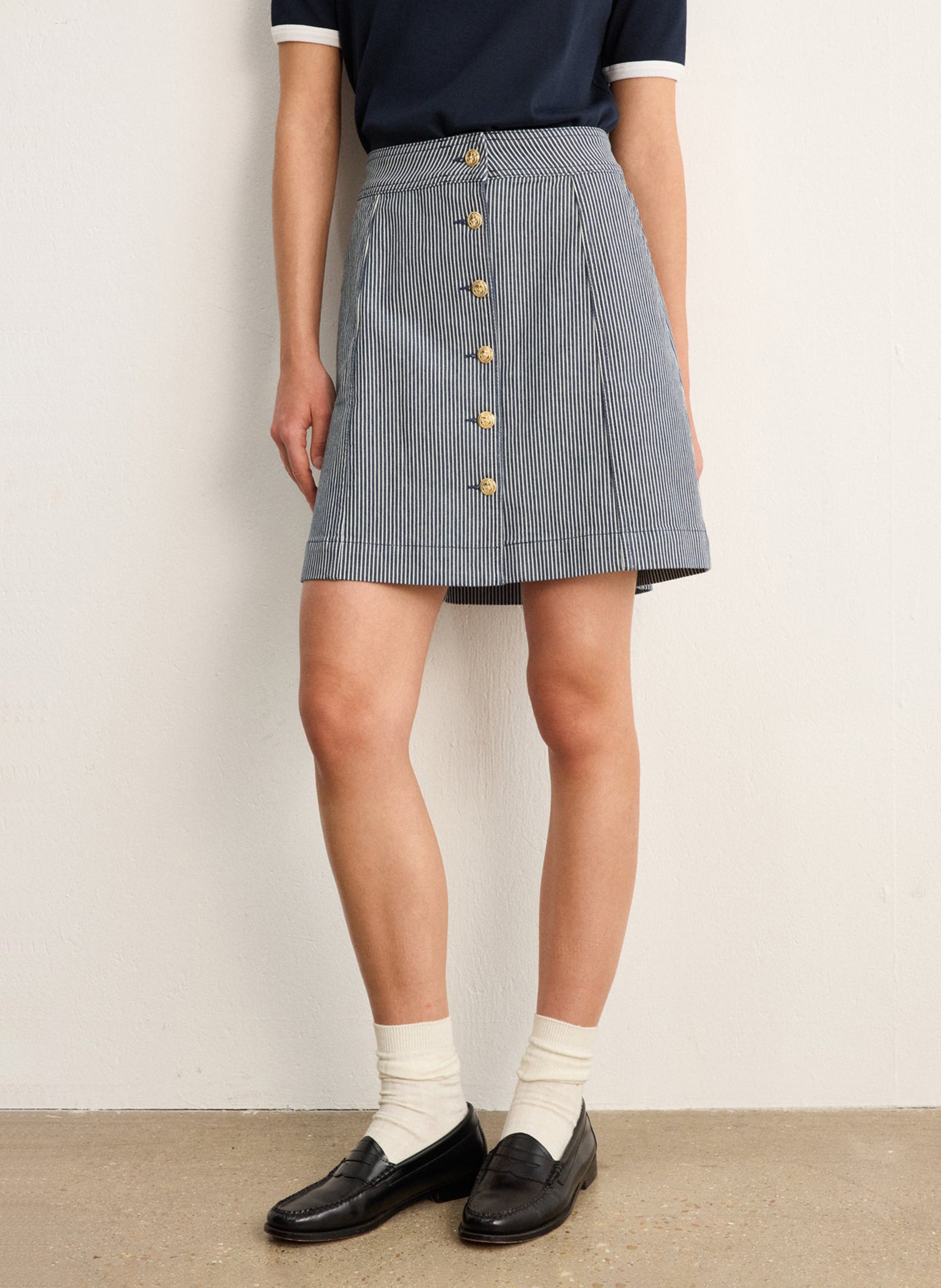 Falda corta evasé a rayas PABLO Azul