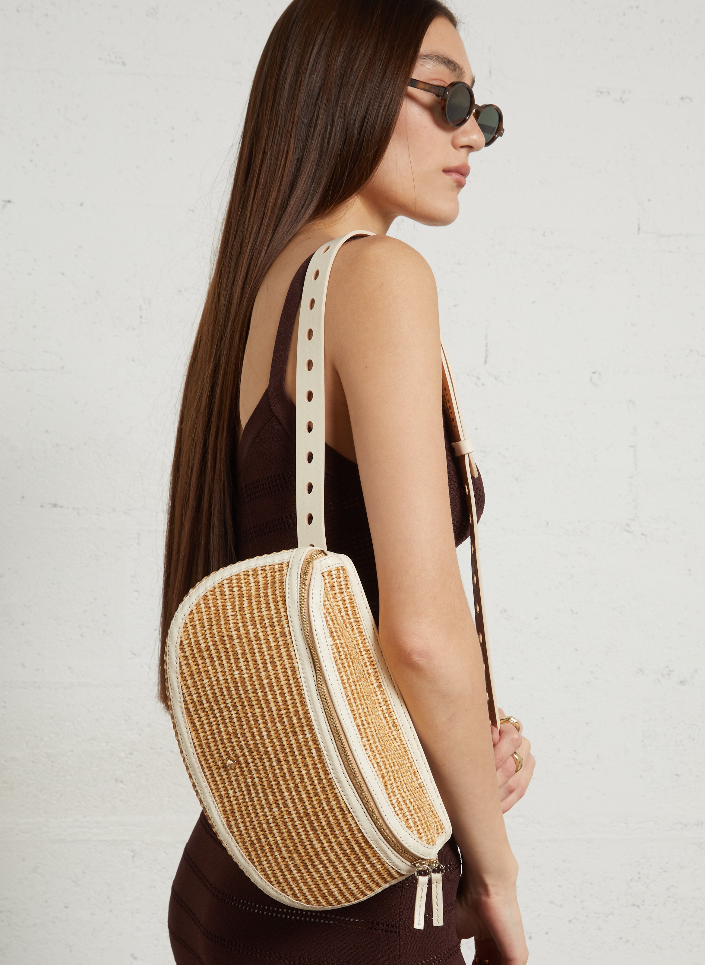 Hüfttasche aus Bast- und Leder-Mix HERBERT FRERE SOEUR Mehrfarbig