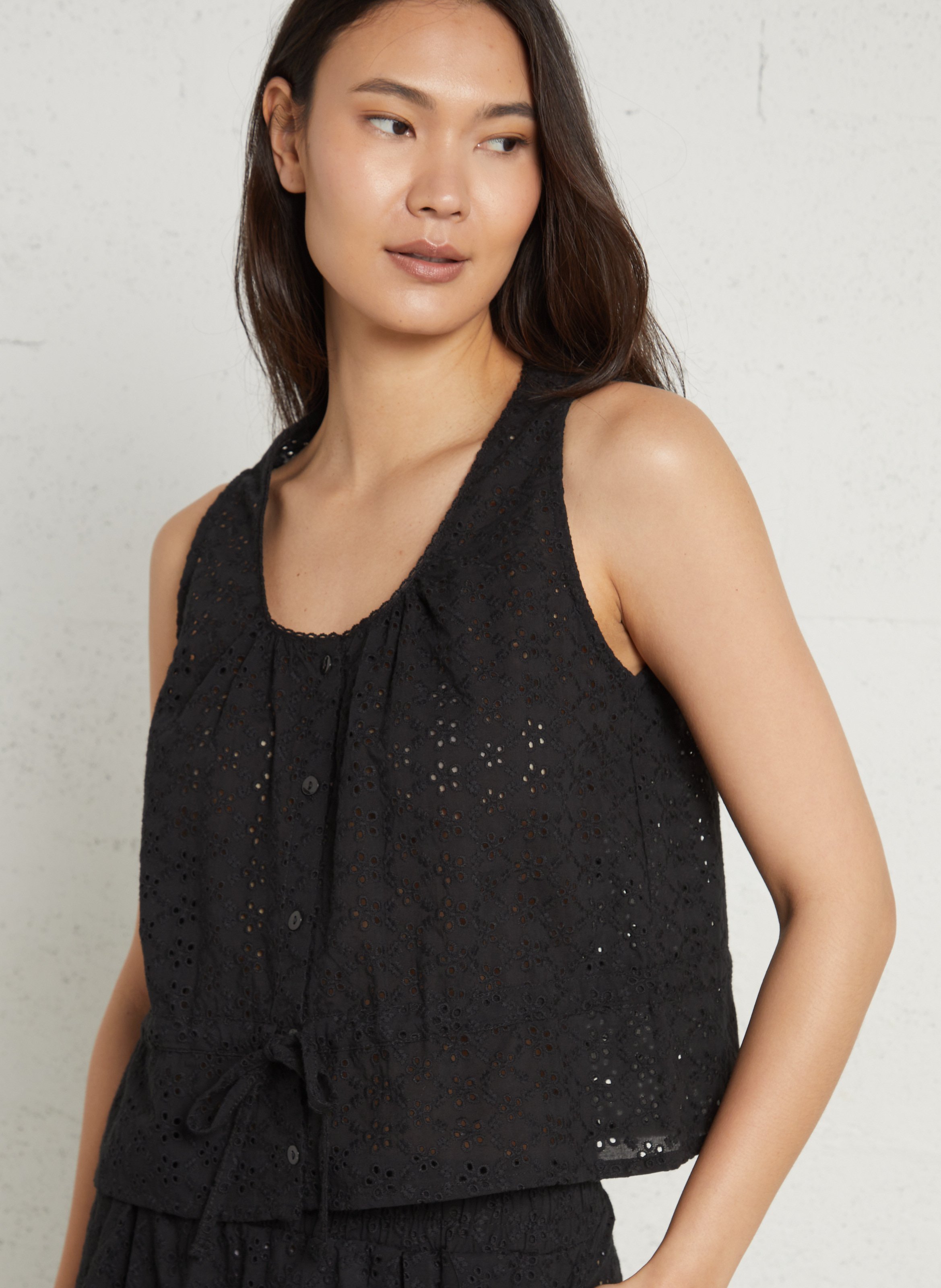 Katoenen blouse met ronde hals LA NOUVELLE Zwart