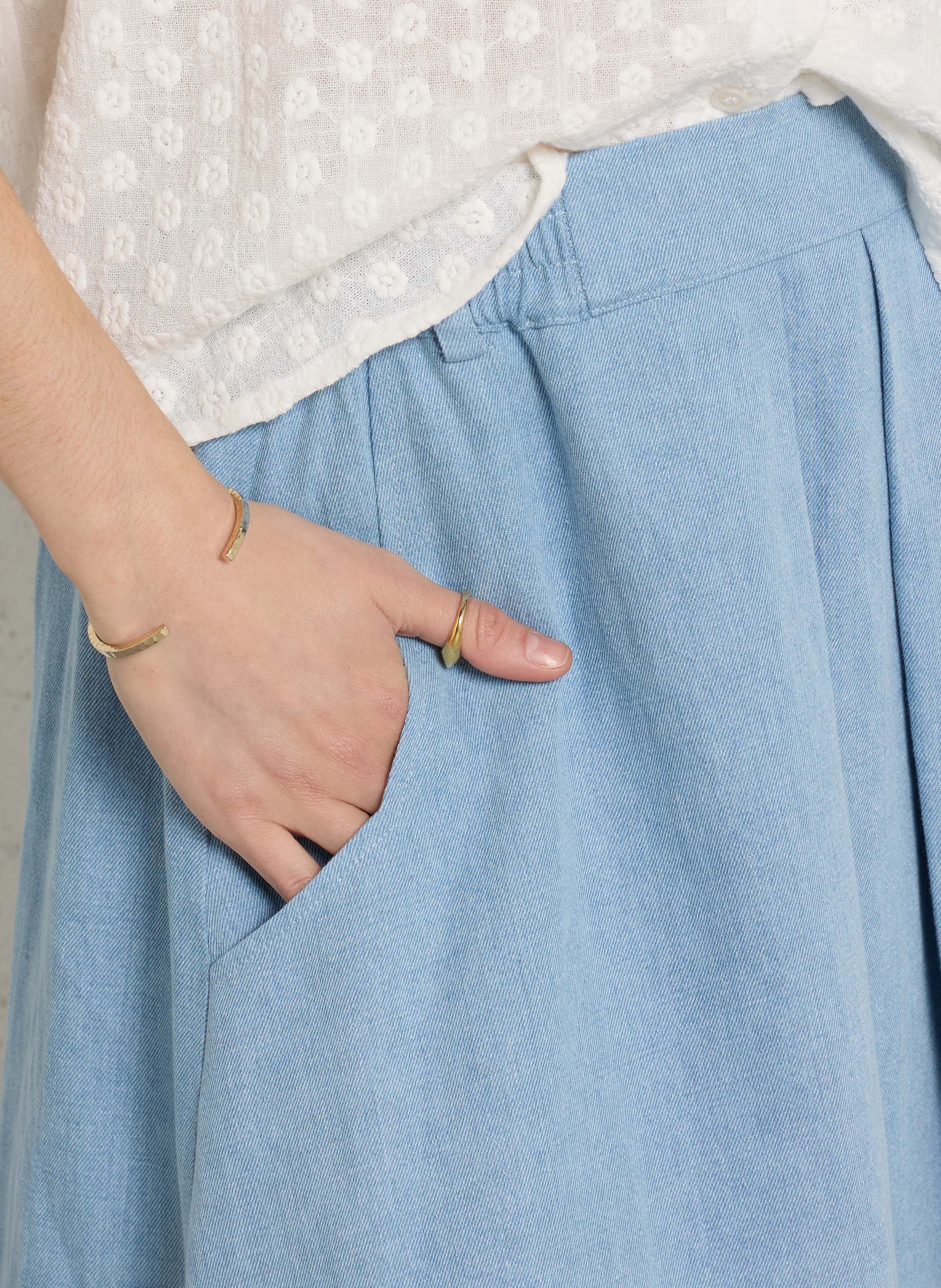 Jupe longue en coton et lin SUZIE WINKLE Bleu
