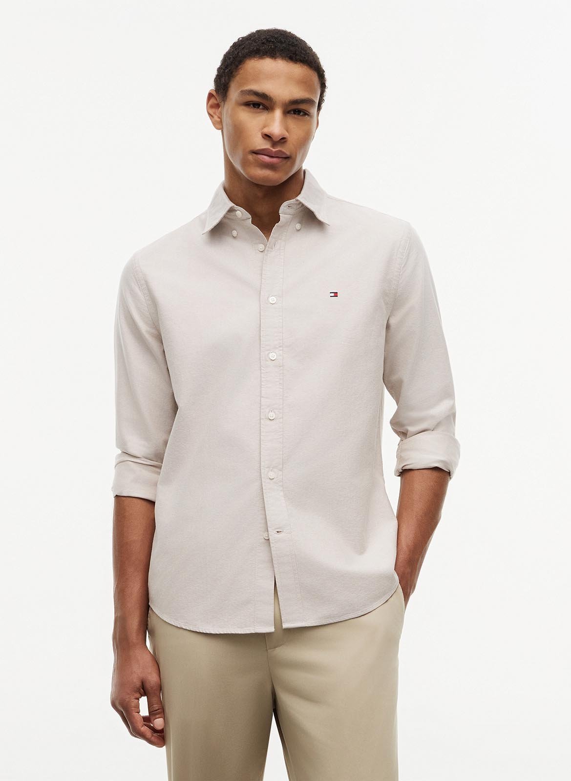 Organic cotton-blend shirt with button-down collar TOMMY HILFIGER Khaki
