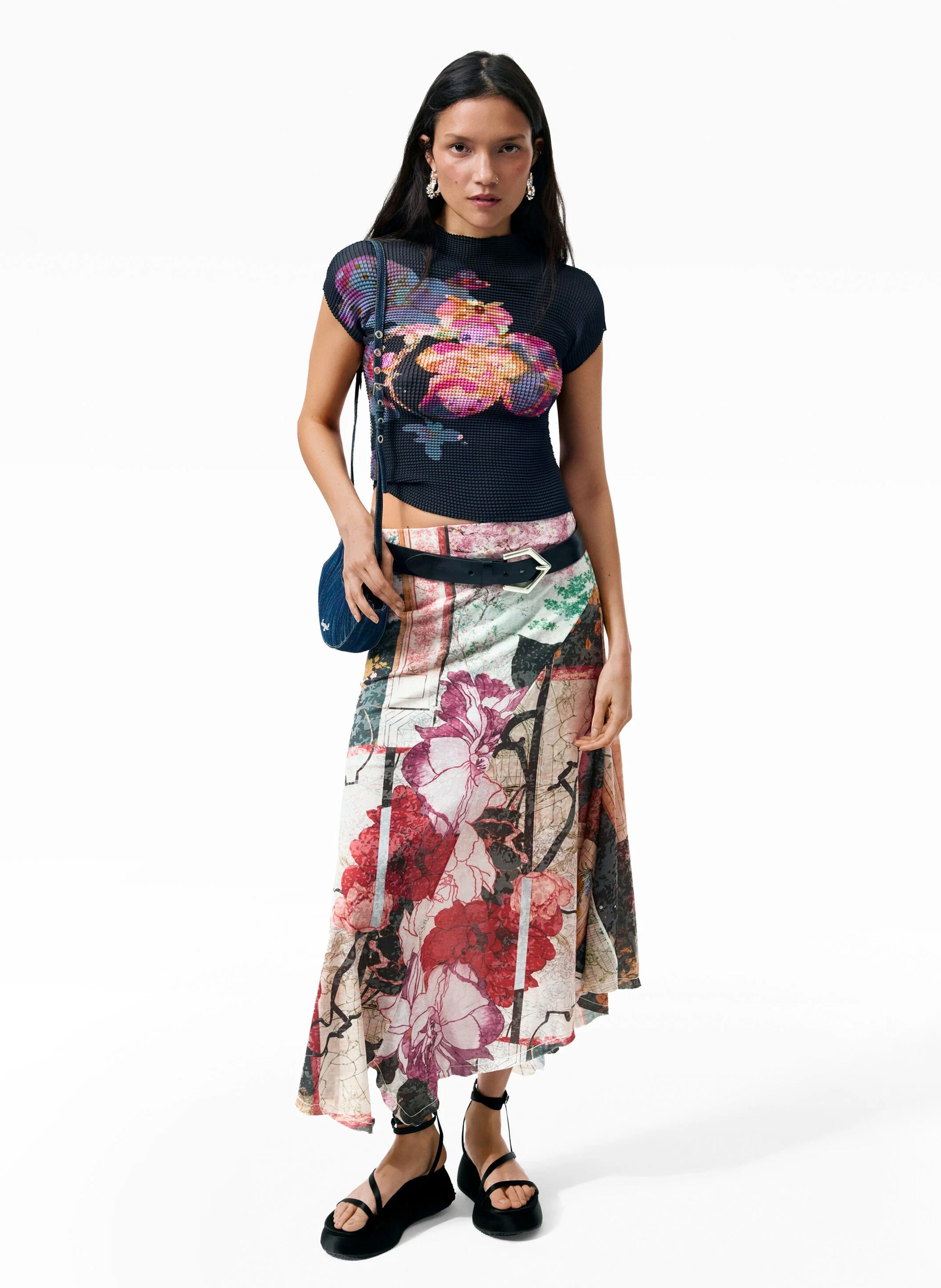 Jupe midi asymétrique DESIGUAL Noir