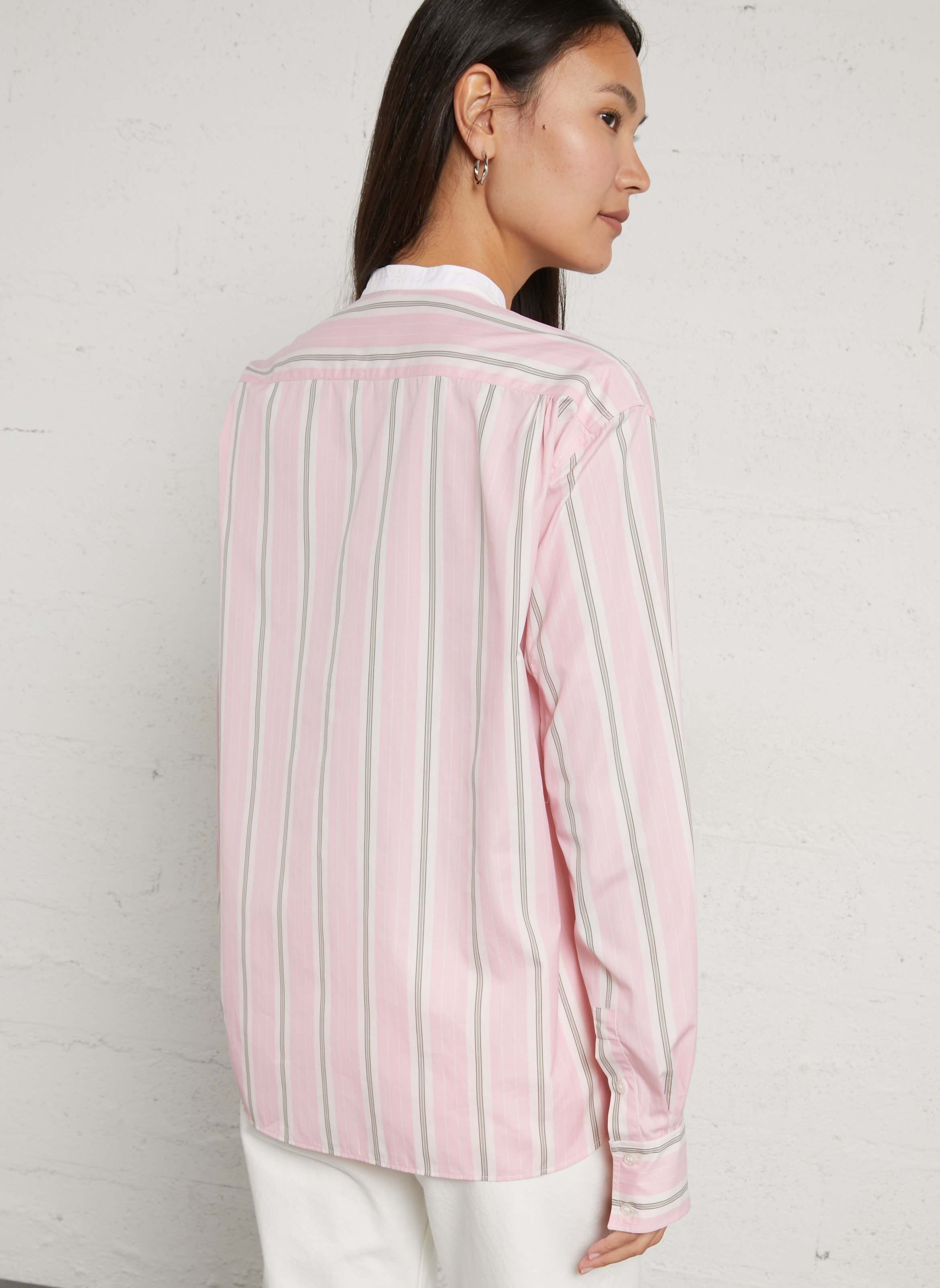 Chemisier col rond rayé en coton SOEUR Rose