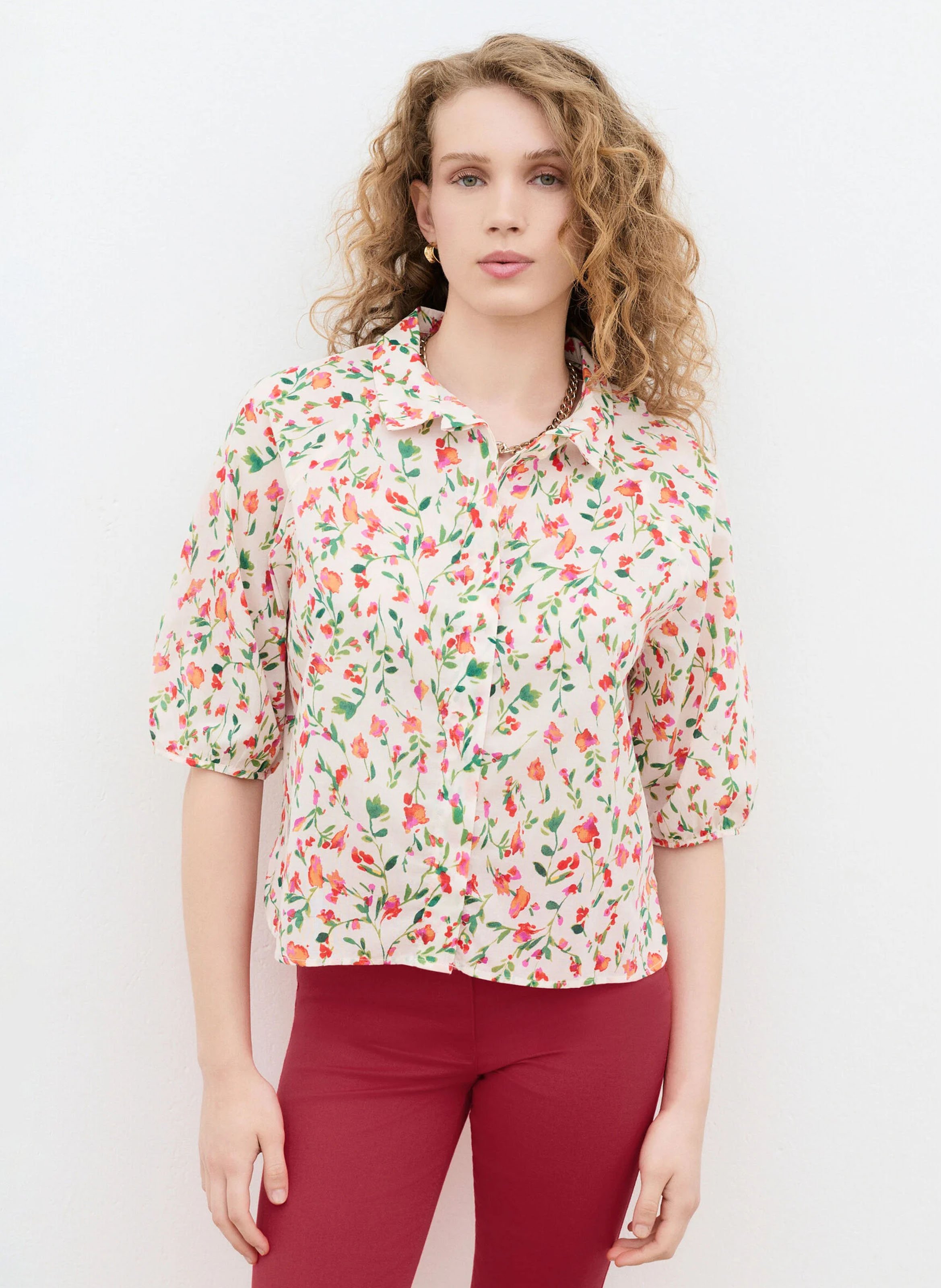 Blouse à imprimé fleuri CAROLL Beige