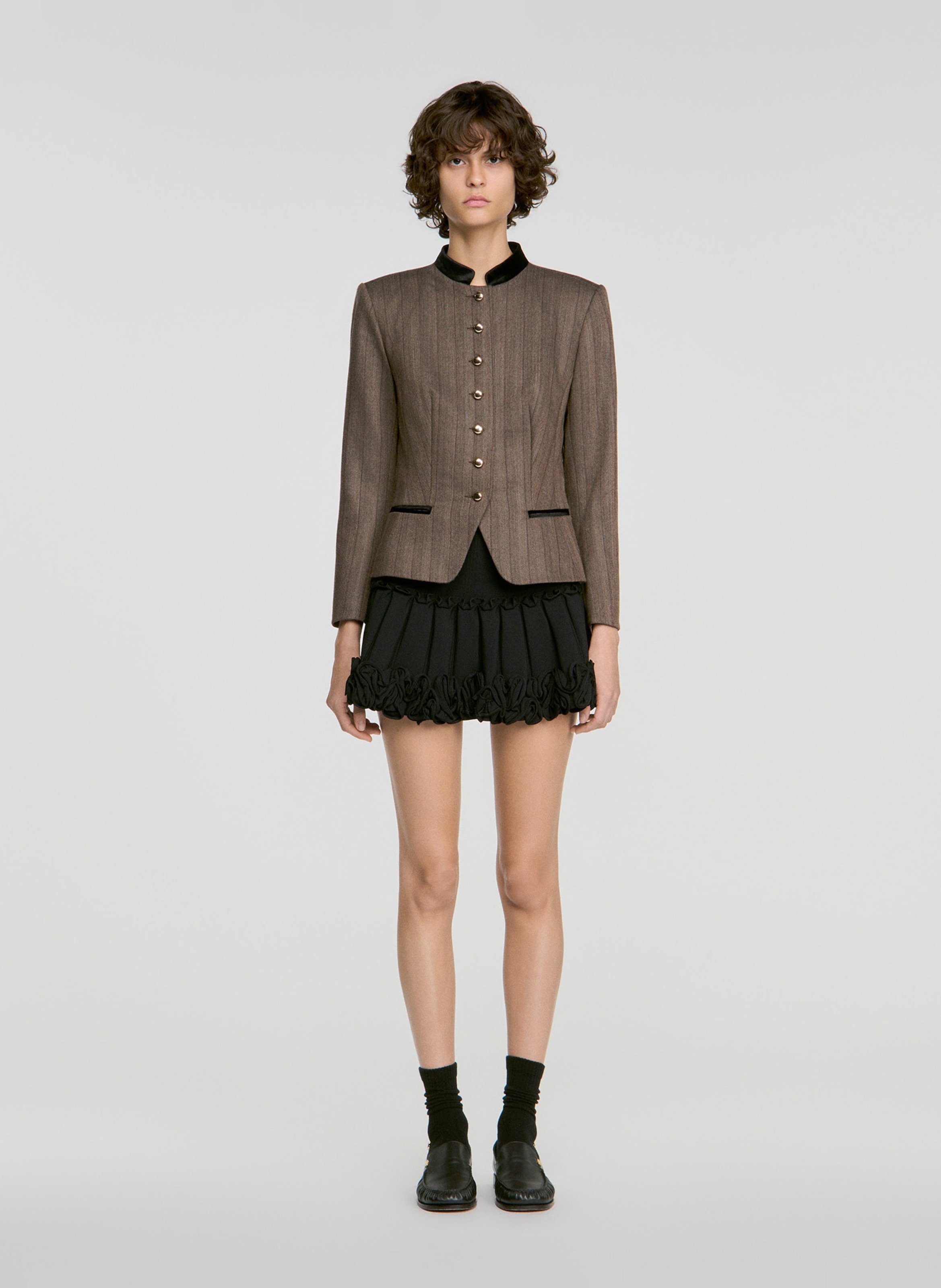 Wool-blend stand-collar tailored jacket SANDRO Beige