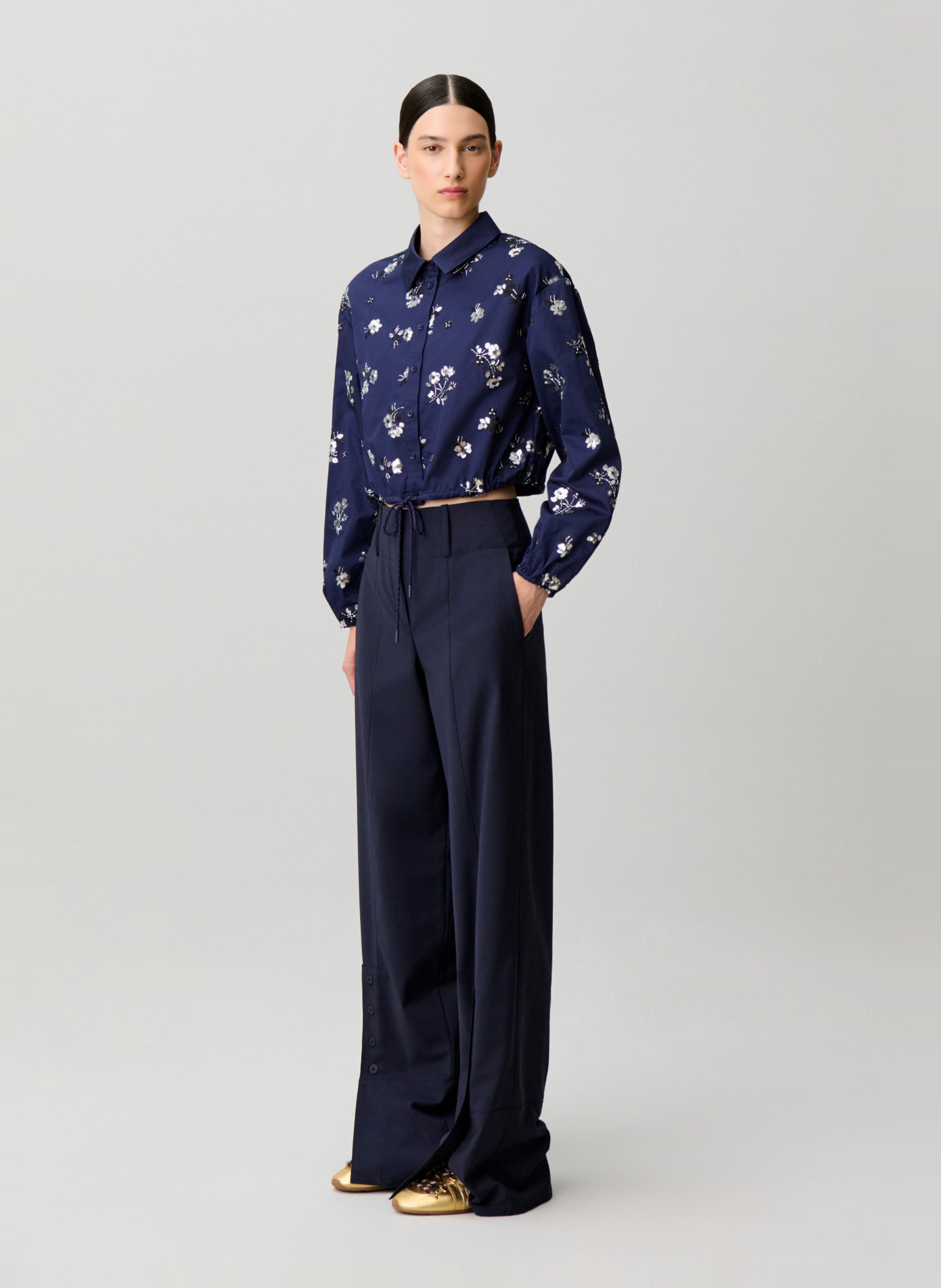 Chemise courte à motifs en coton CLAUDIE PIERLOT Bleu