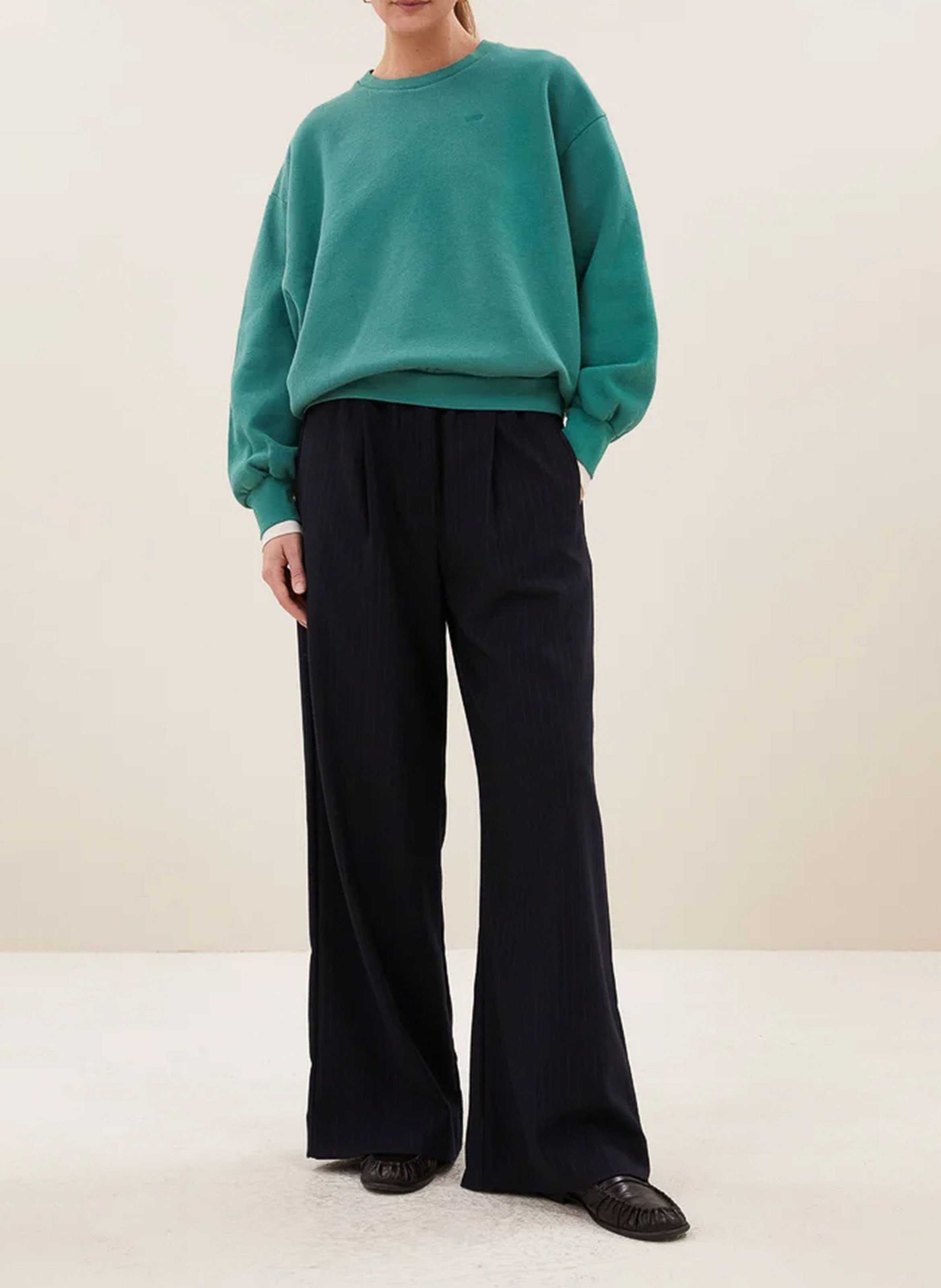 Sweat ample col rond uni BY BAR Vert