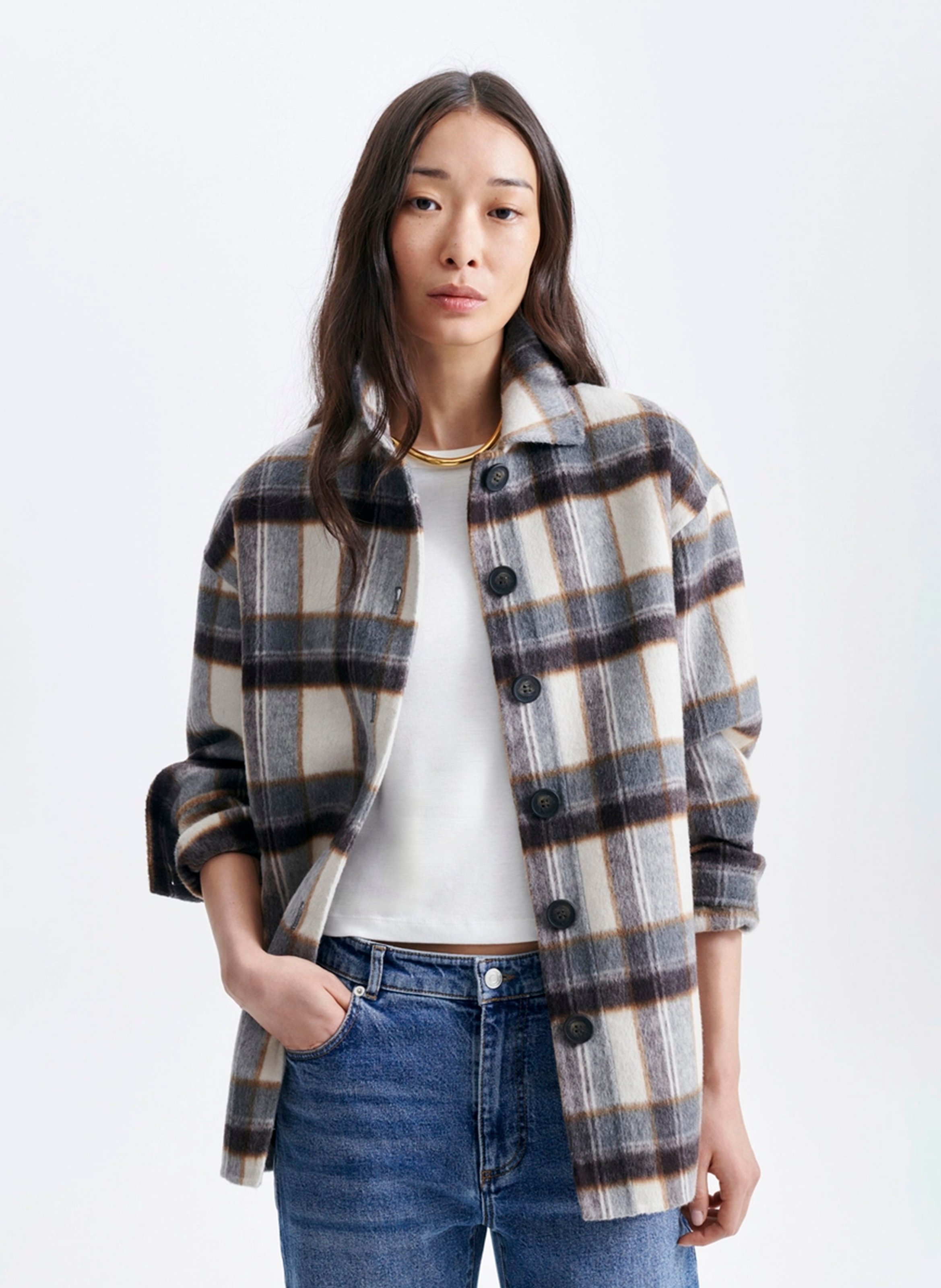 Wool-blend overshirt with classic collar VANESSA BRUNO Grey