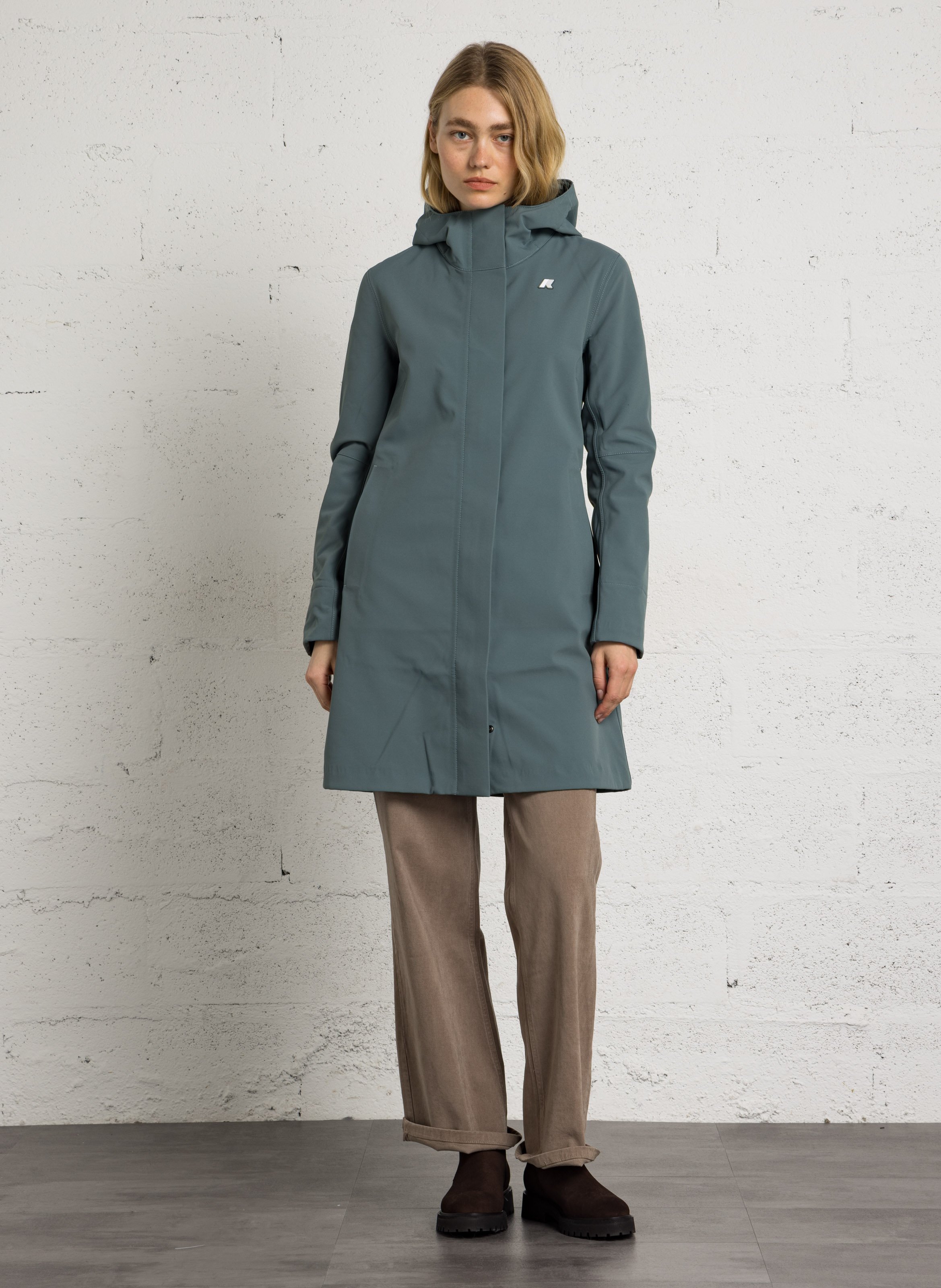 Buttoned and zipped high-neck fitted raincoat K-WAY