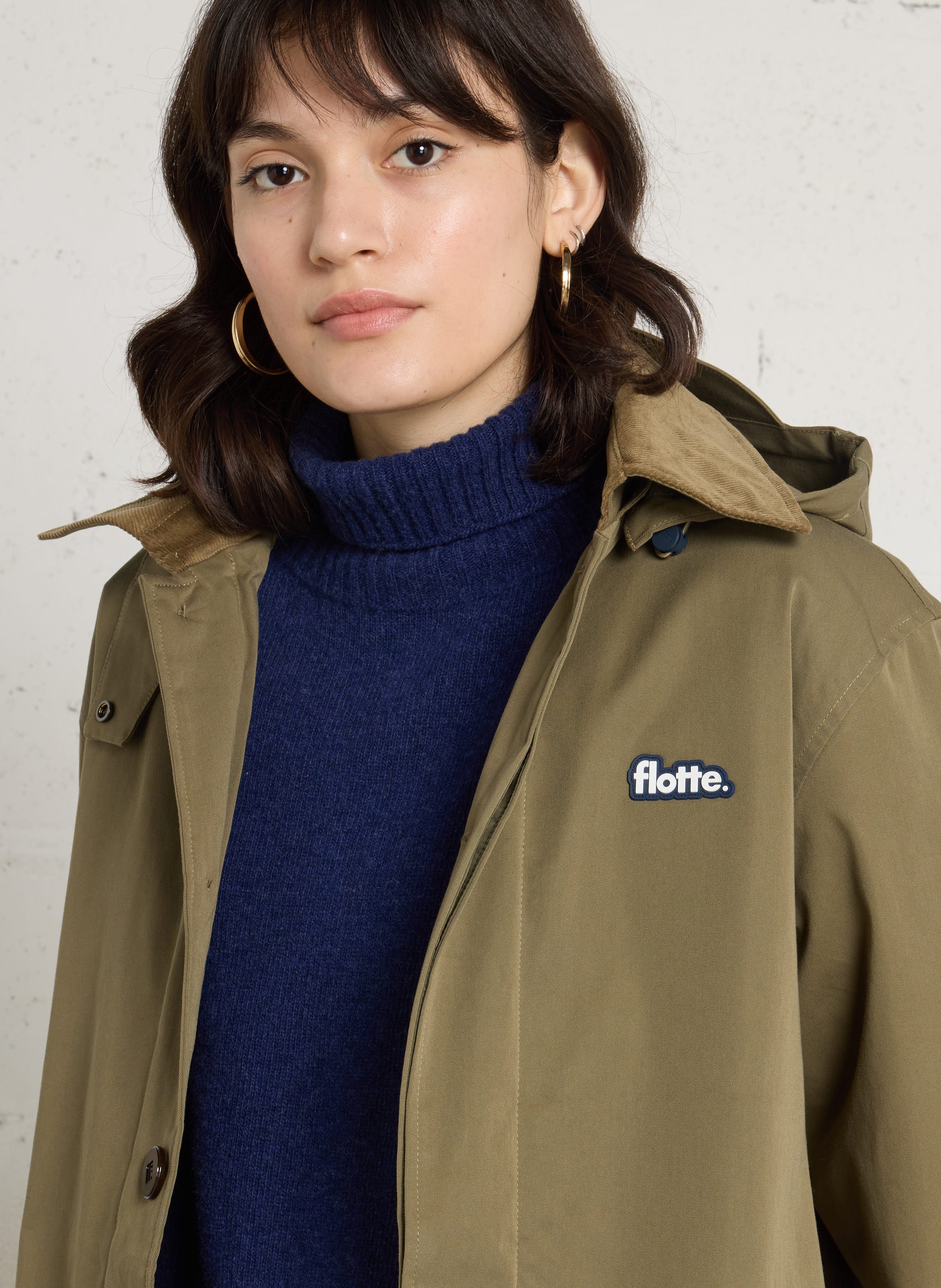 Gerader Regenmantel aus Baumwollmischung FLOTTE Khaki