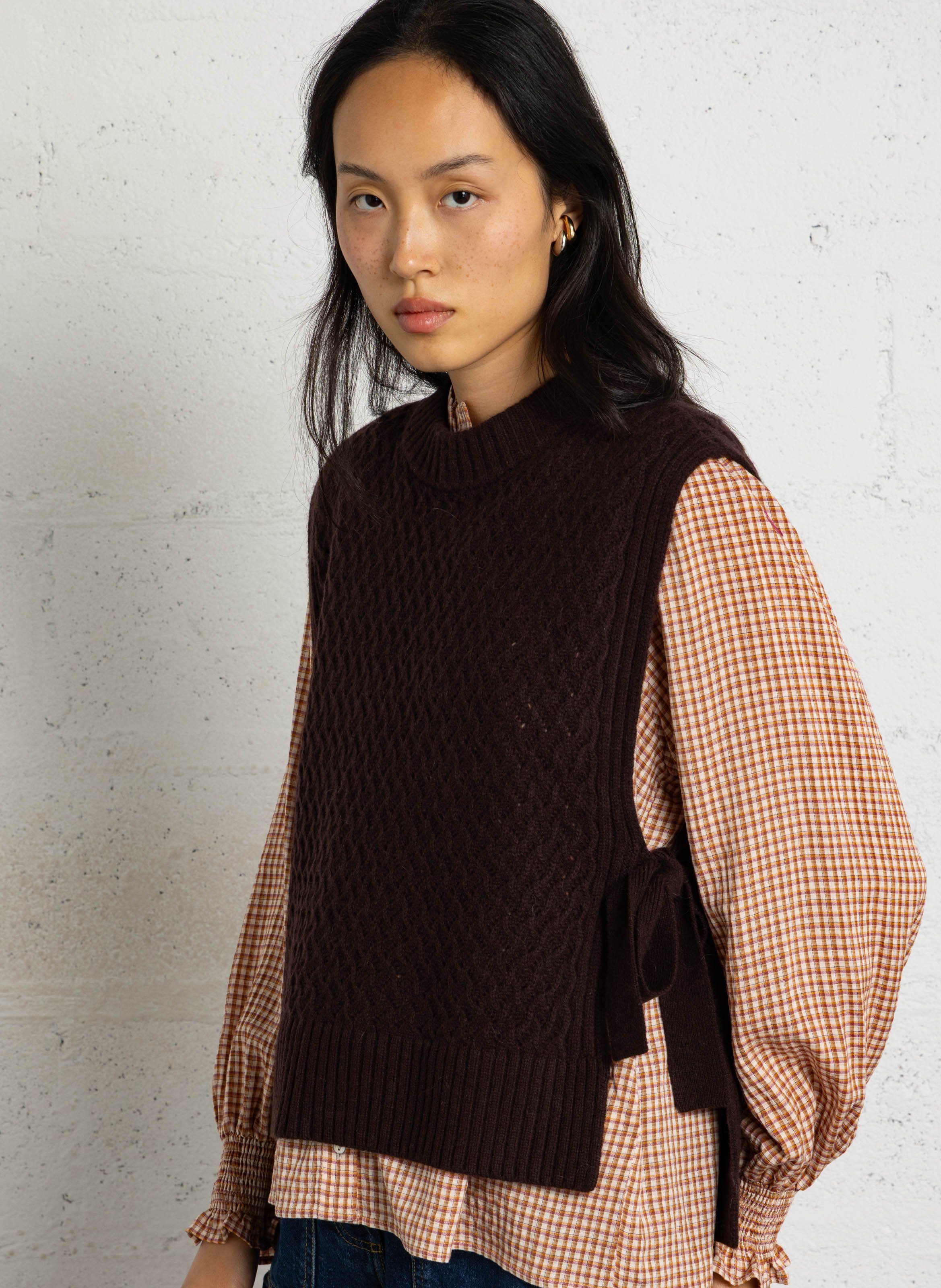 Pull sans manches uni en laine PETITE MENDIGOTE Marron