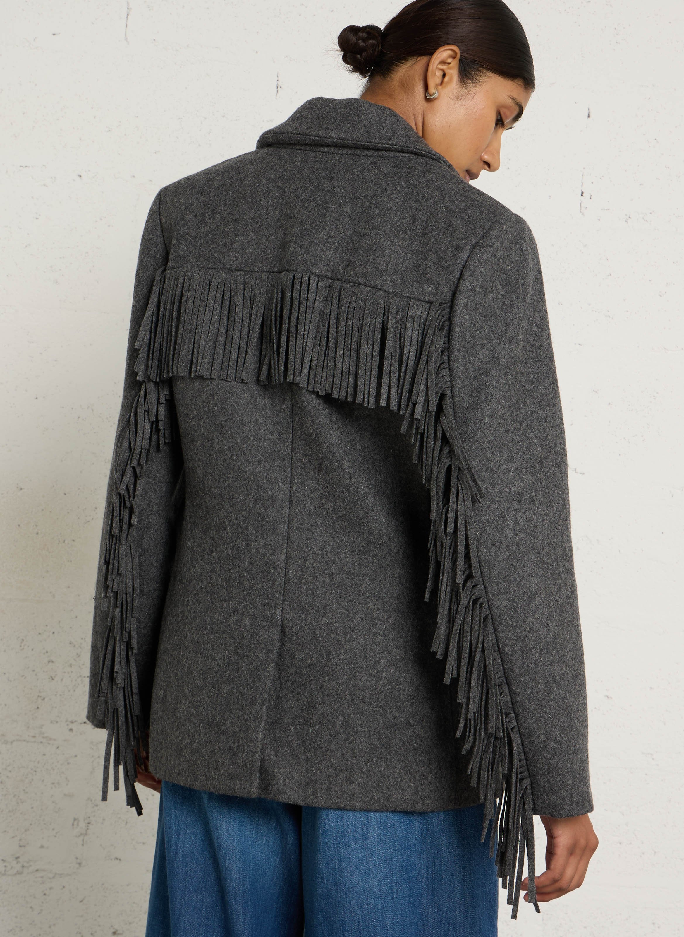 Veste à franges et strass en laine mélangée BERENICE Gris