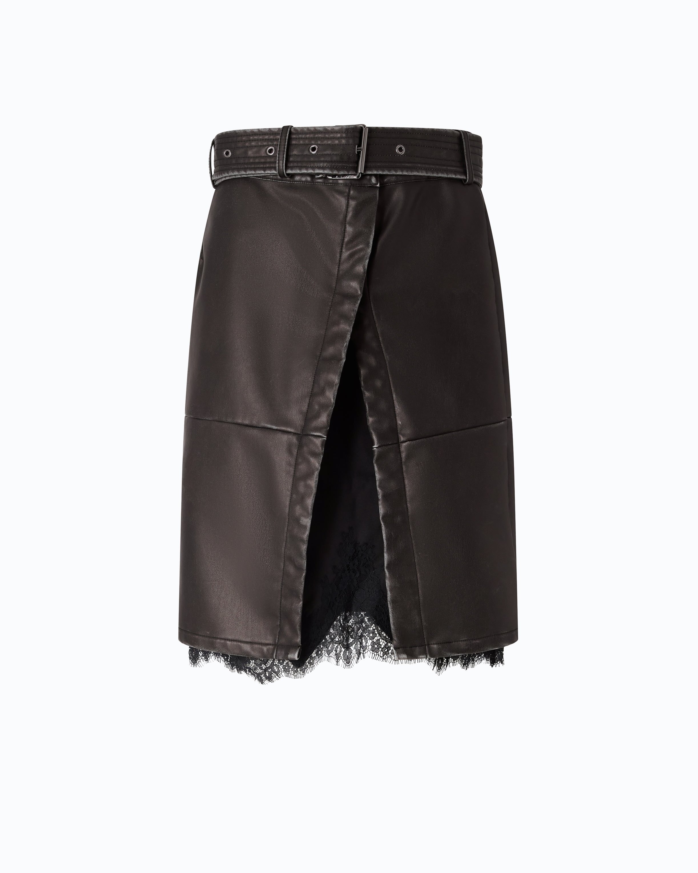 Knee-length belted faux leather skirt with a slit PINKO Grey