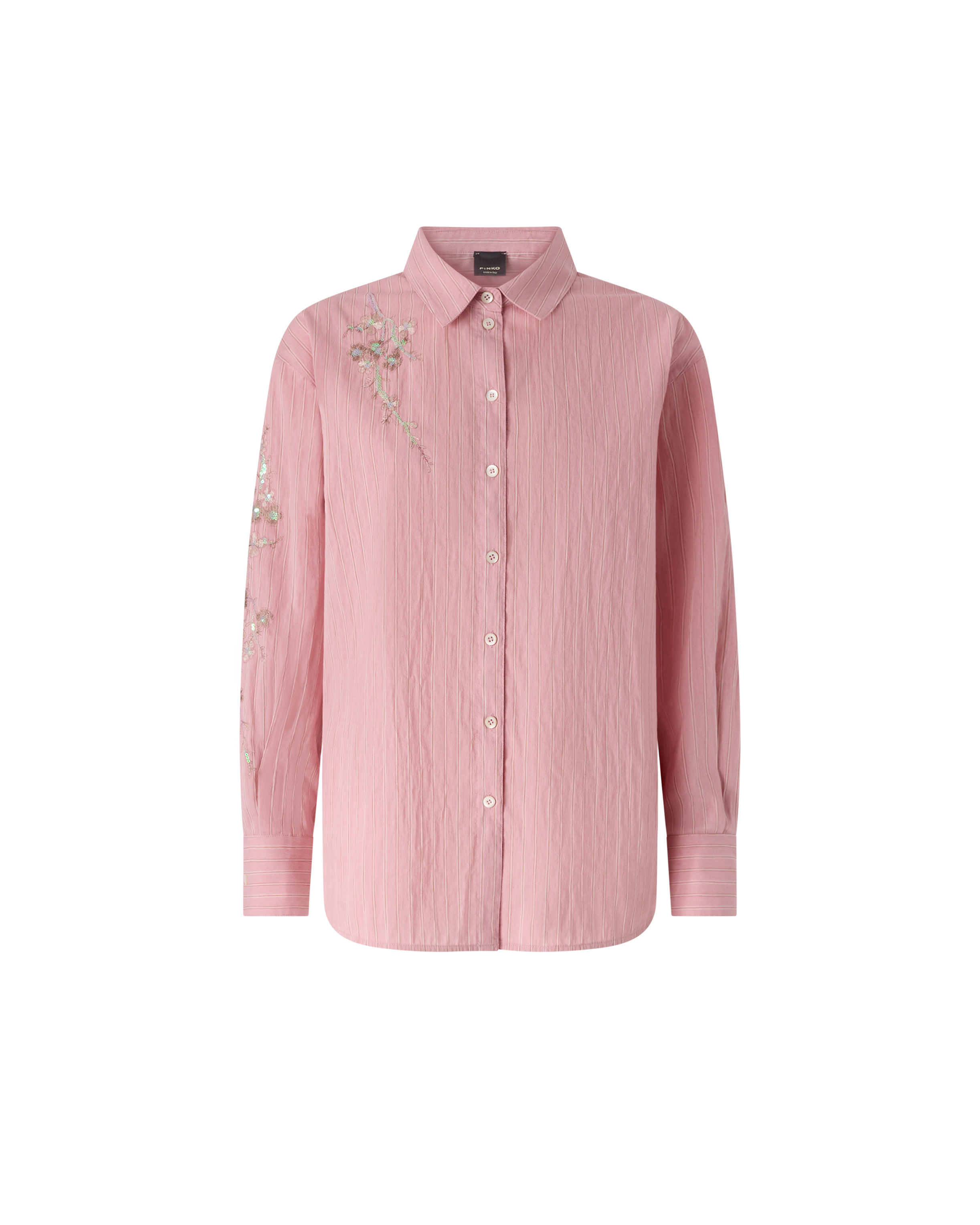Chemise à rayures avec broderies florales PINKO Rose