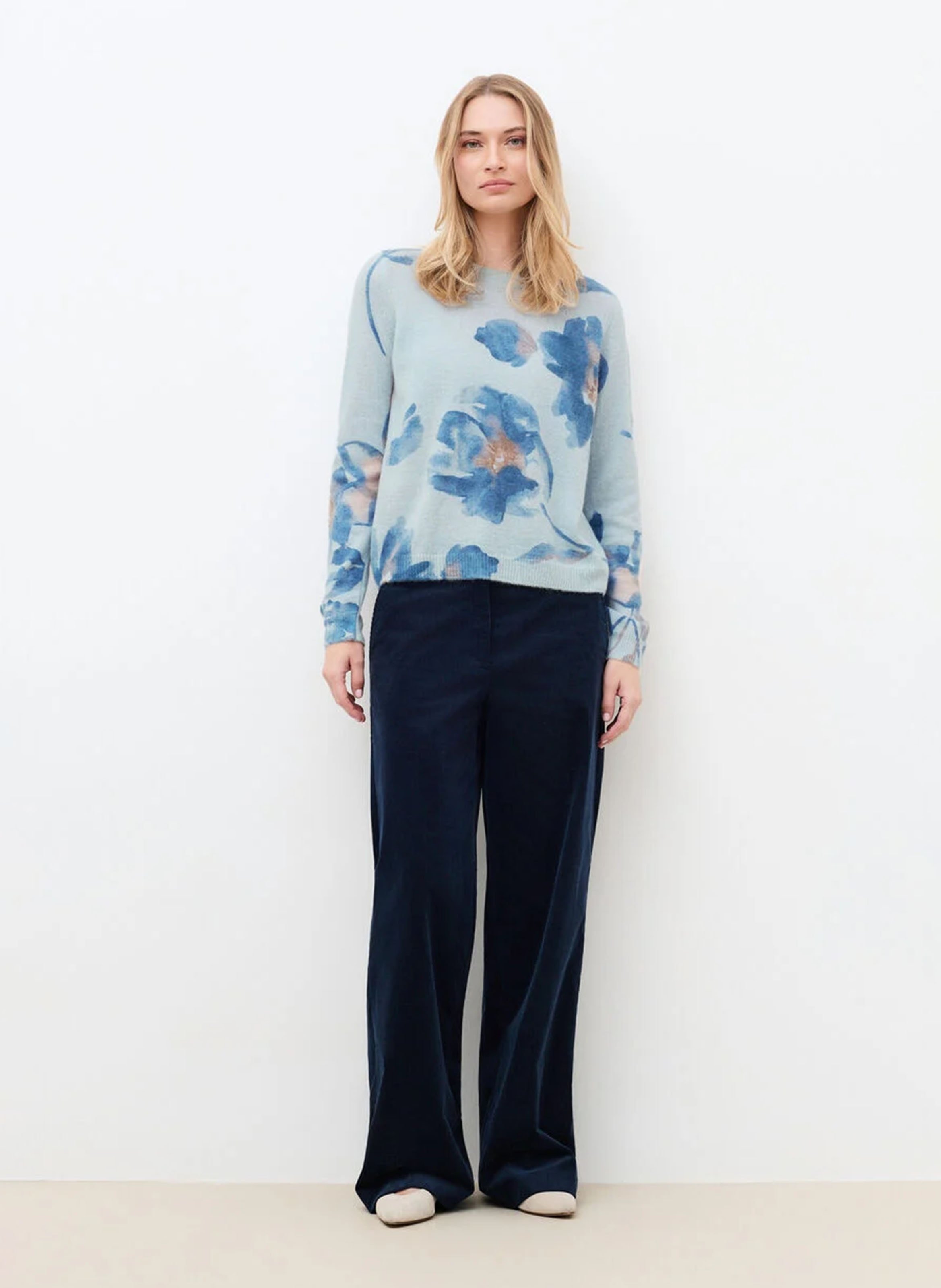 Pull col rond imprimé CAROLL Bleu