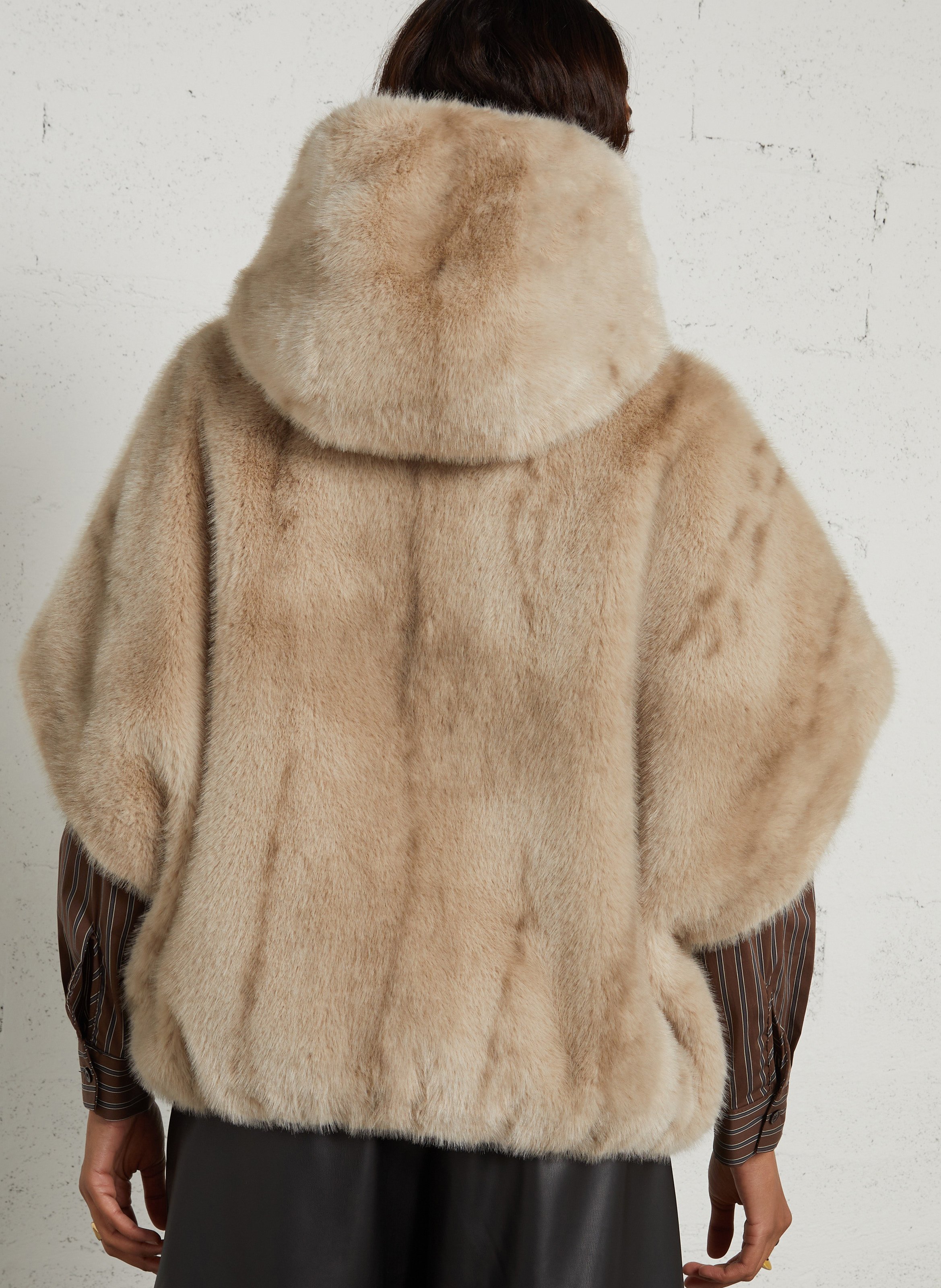 Oversized hooded faux fur cape MAISON 123 Grey