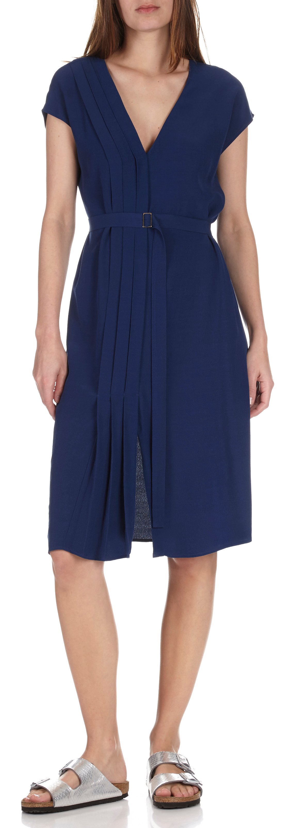 Robe midi ceinturée en crêpe ATTIC AND BARN Bleu