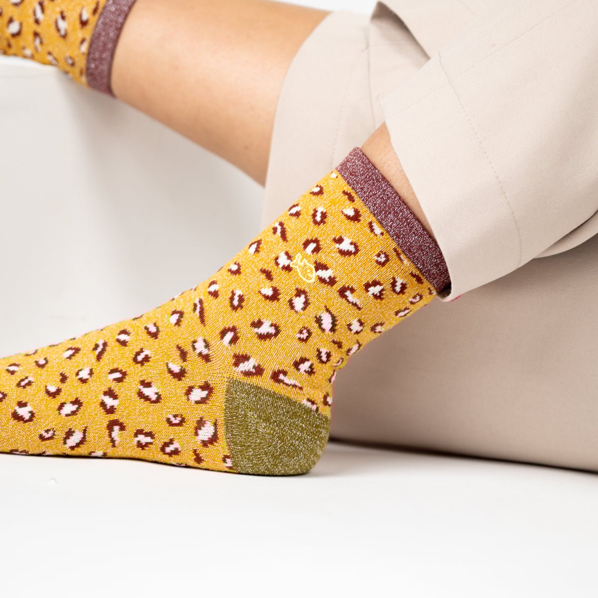 Leopard Combed Cotton Socks BILLYBELT Yellow