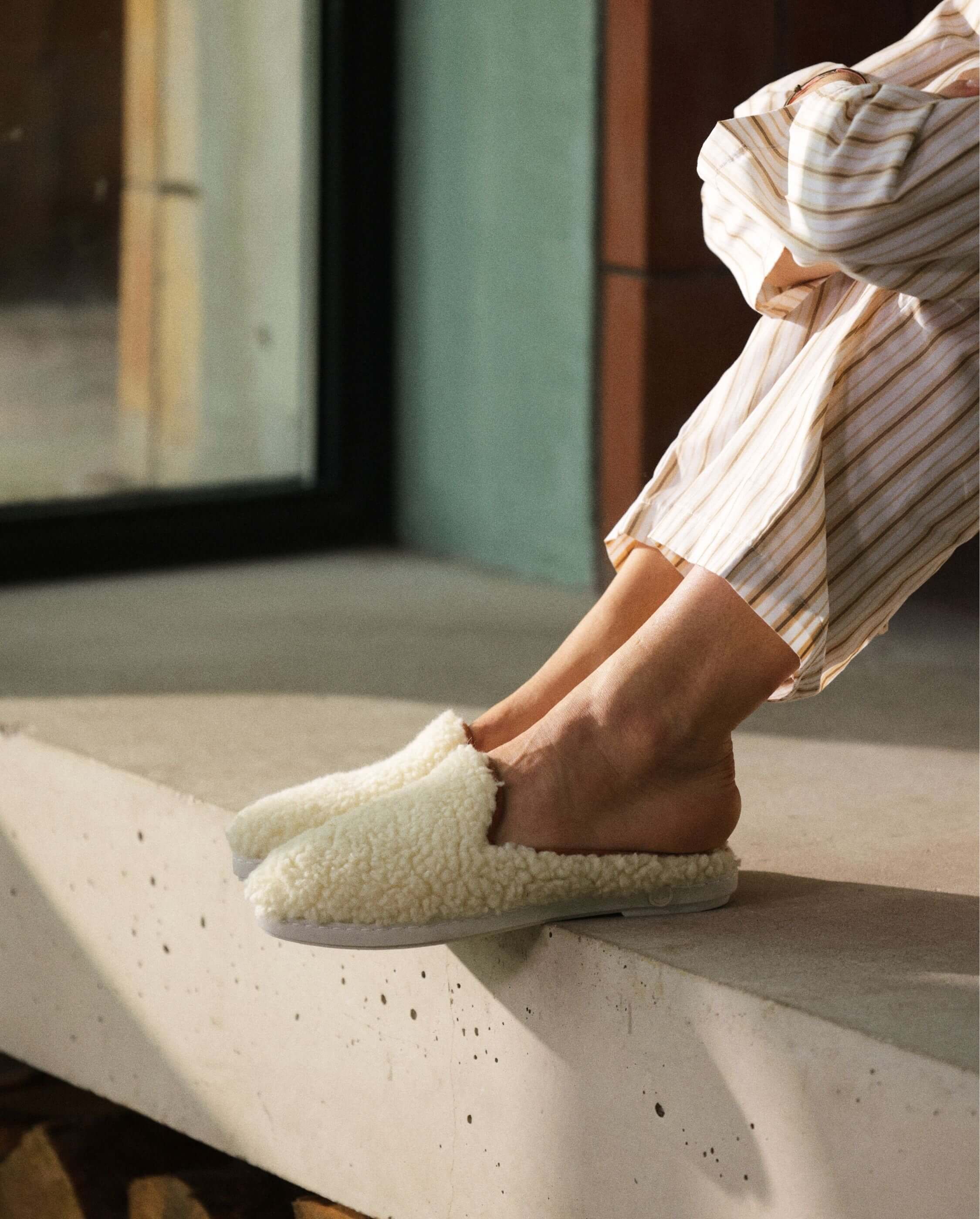 Women's wool bouclé mule, white camel ANGARDE White