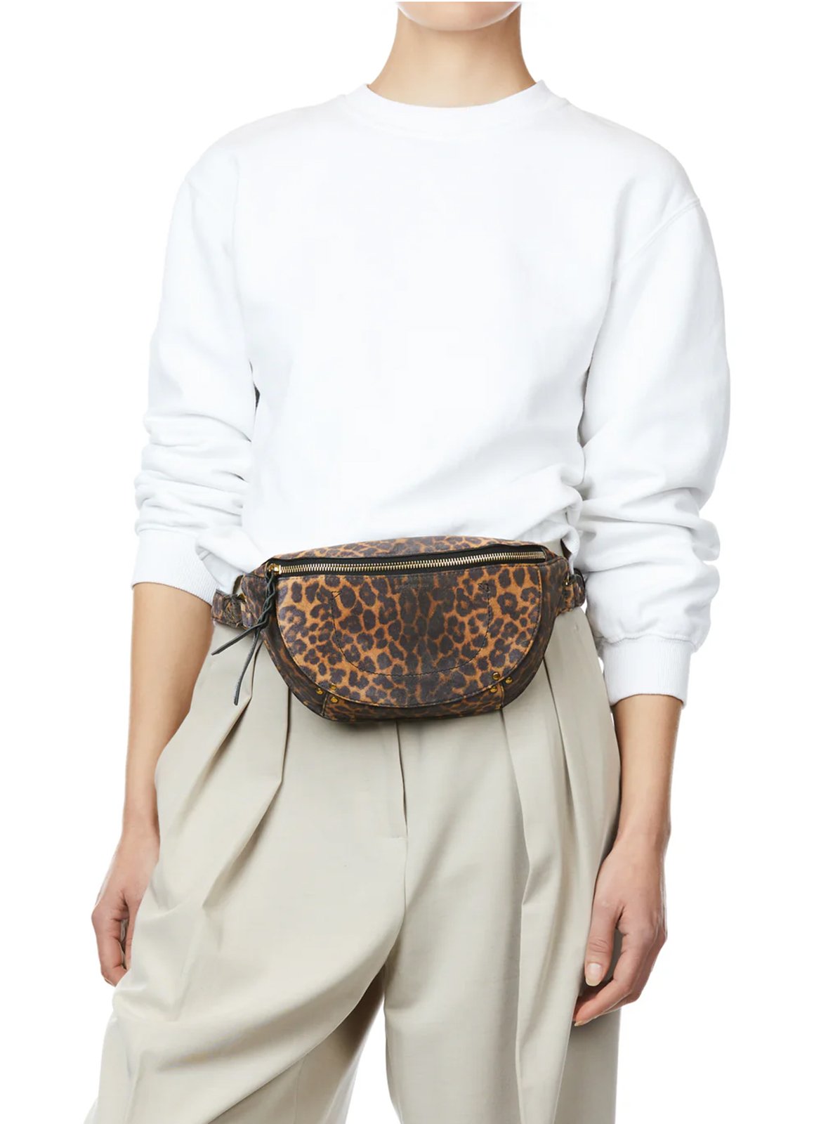 Printed suede leather fanny pack JEROME DREYFUSS Brown
