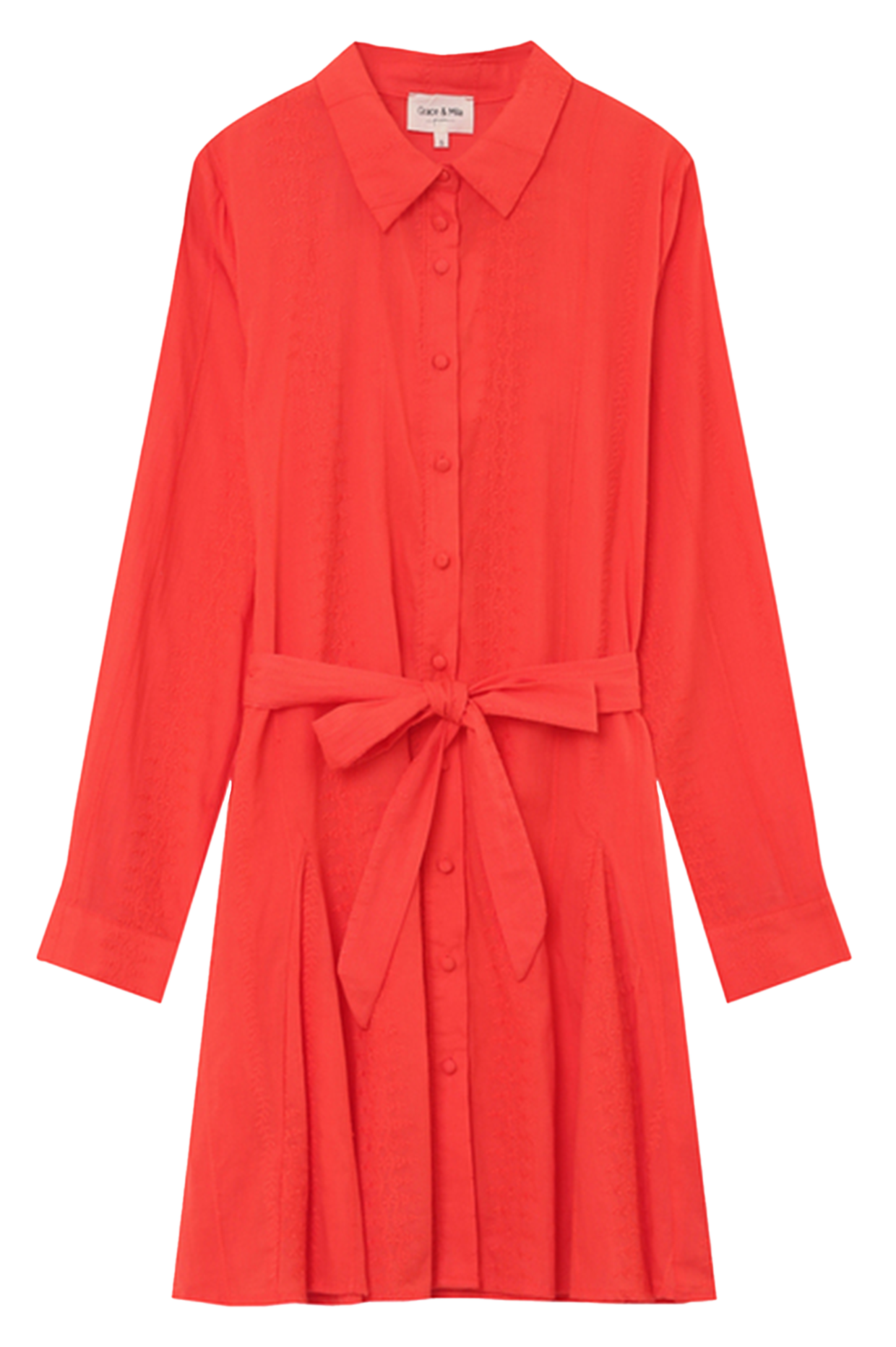Robe chemise courte en coton brodée GRACE ET MILA Rouge