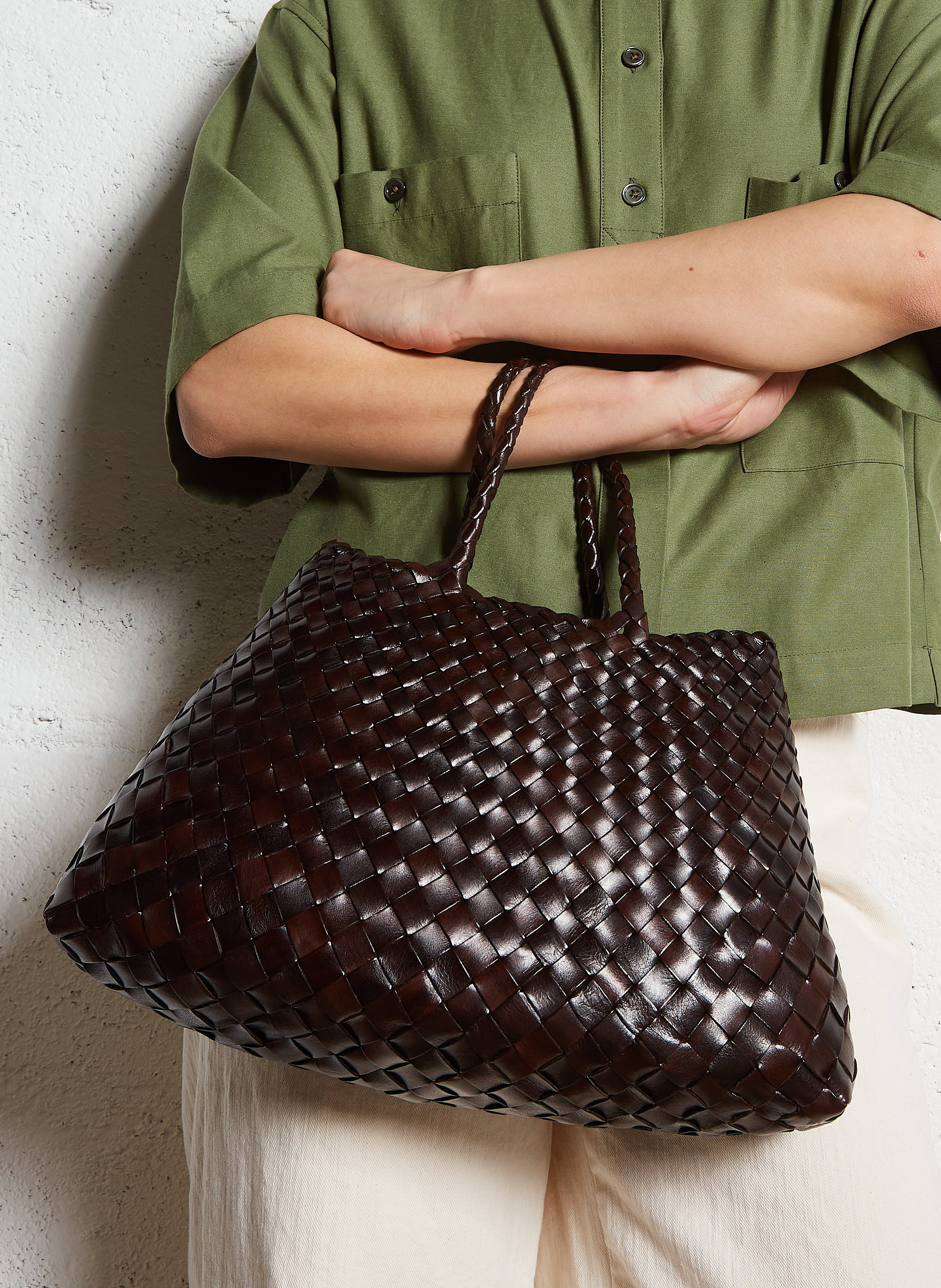 Effen, leren handtas DRAGON DIFFUSION Bruin