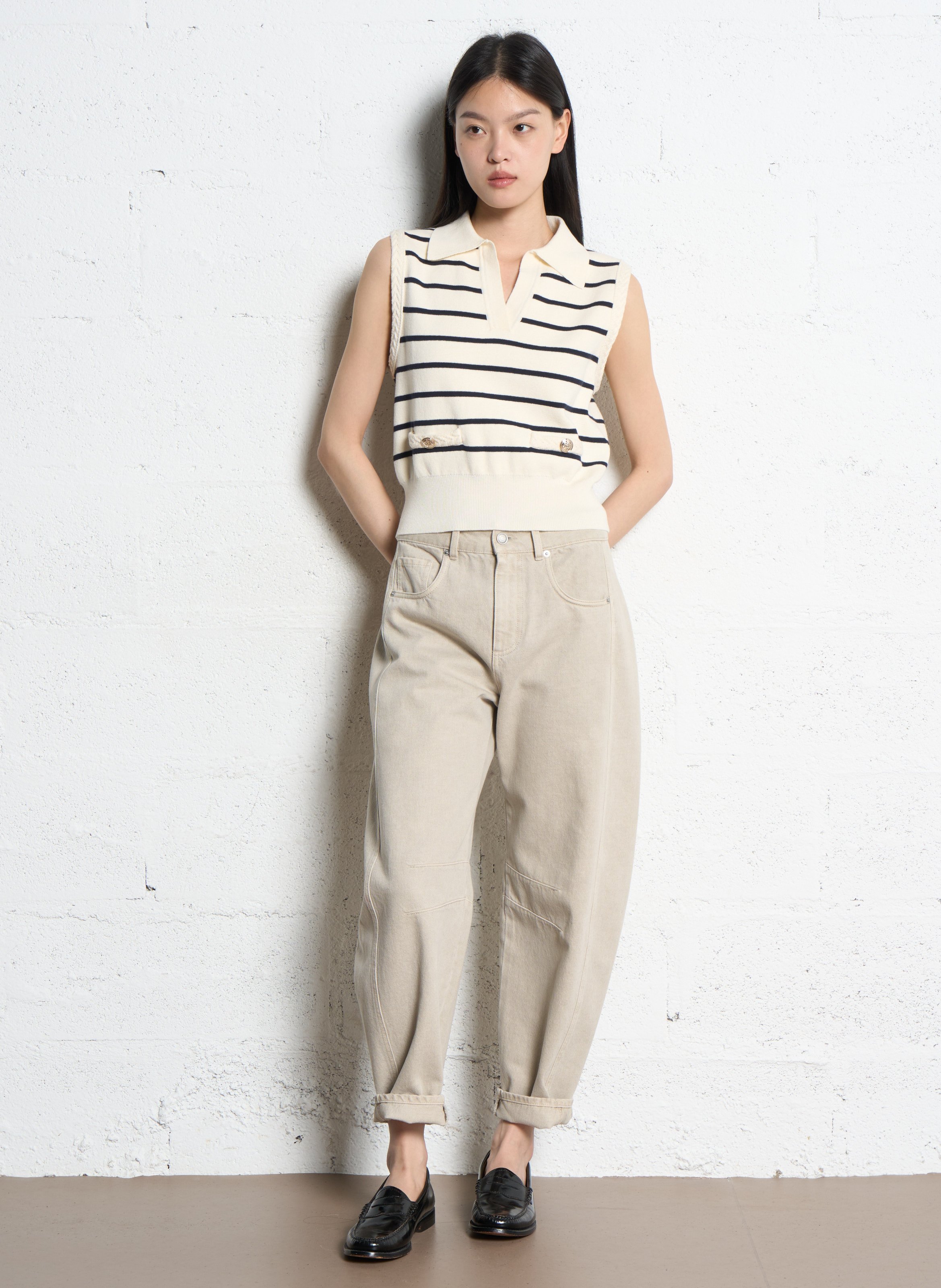 Weite Ballonhose in einfarbigem Baumwolle IKKS Beige