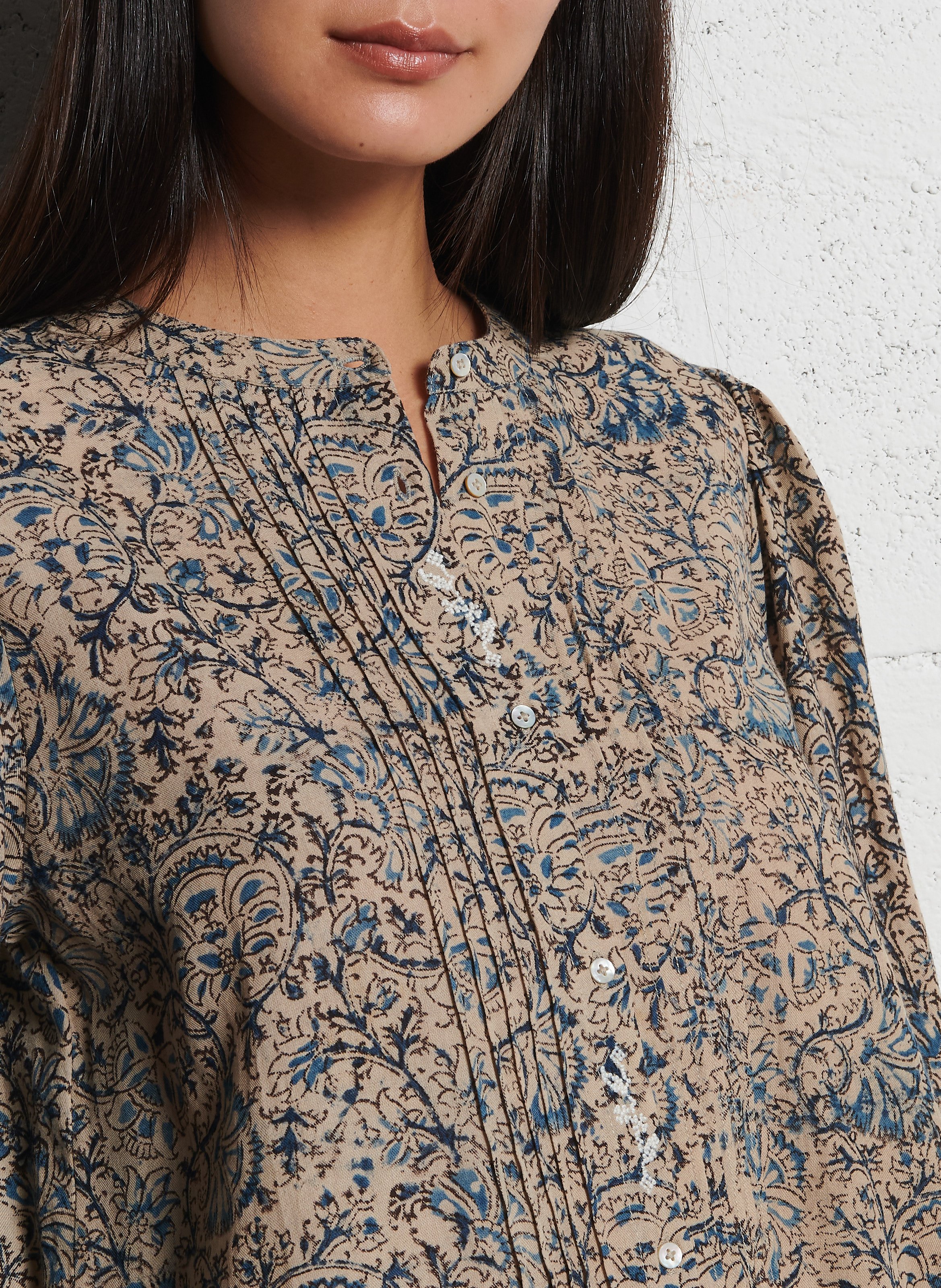 Baumwollbluse mit Rundhalsausschnitt EMILE ET IDA Beige