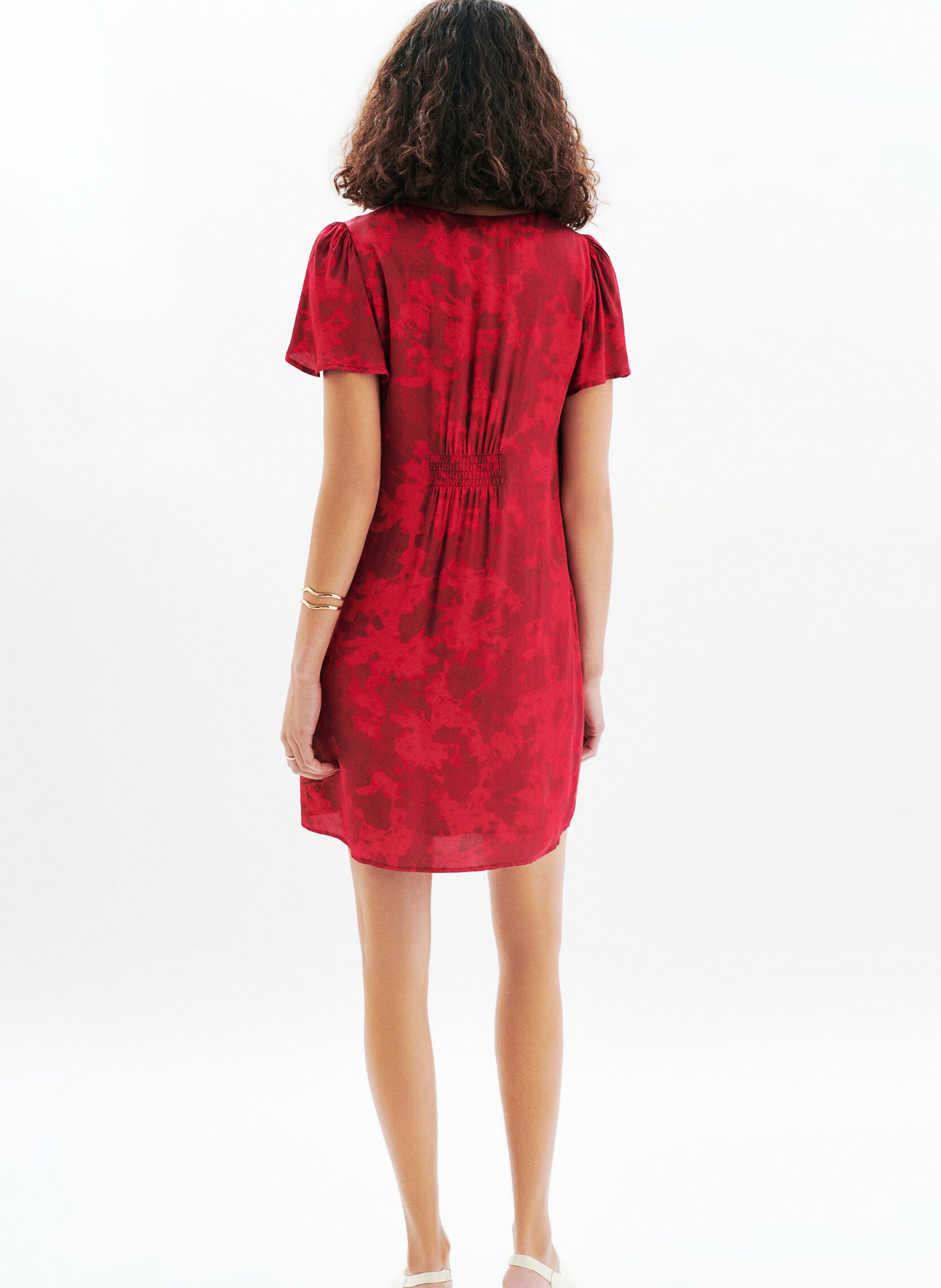 Printed square-neck midi dress CAROLL Pink