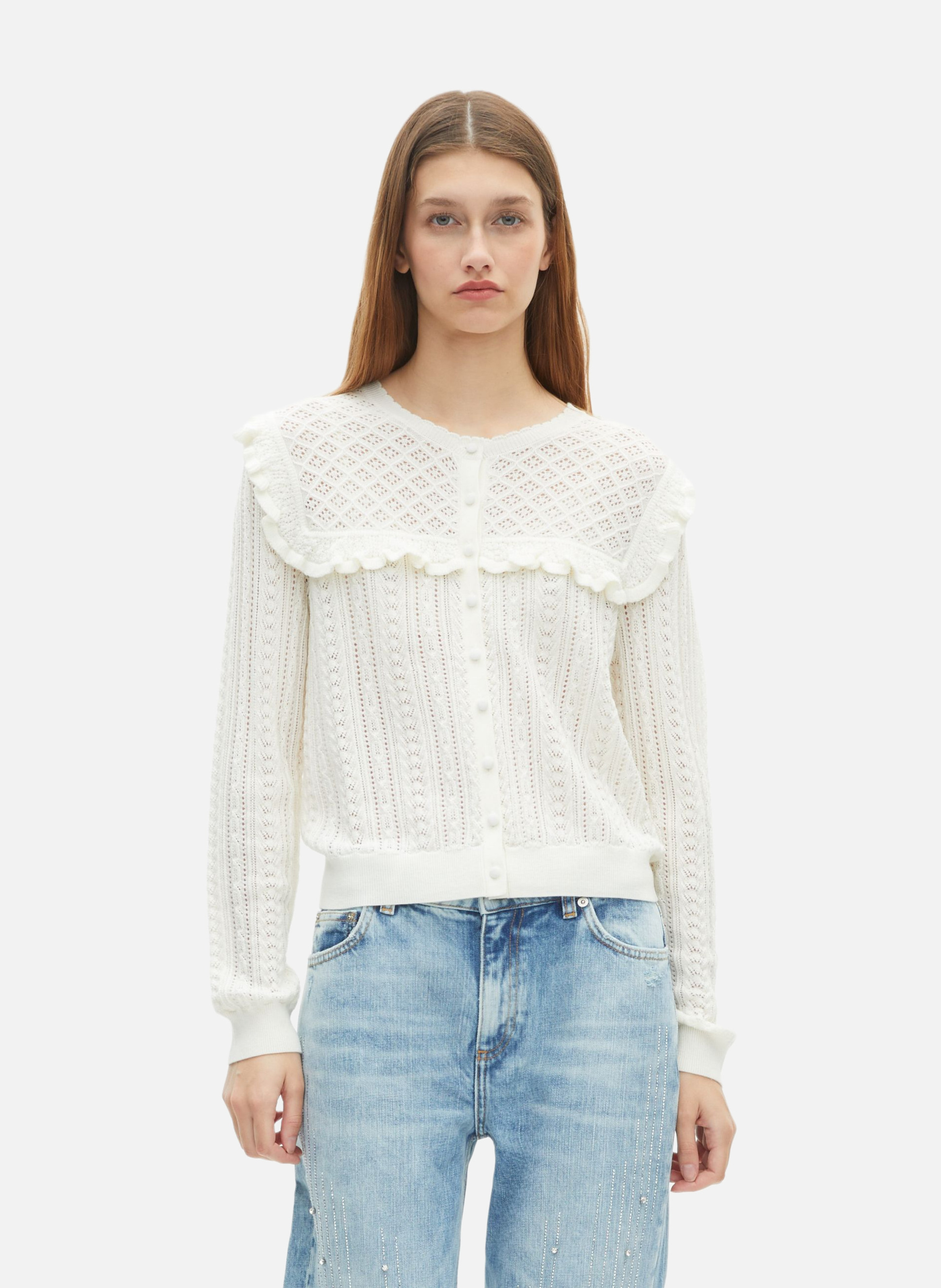 Cardigan with merino wool ruffles THE KOOPLES Beige