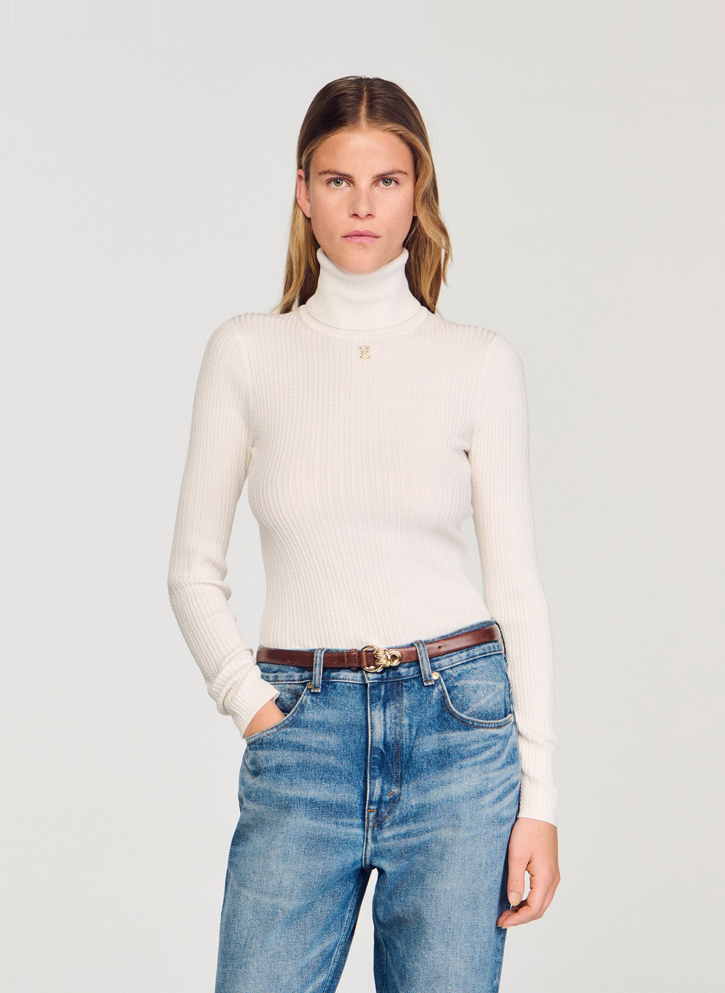 Pull col roulé  SANDRO Blanc