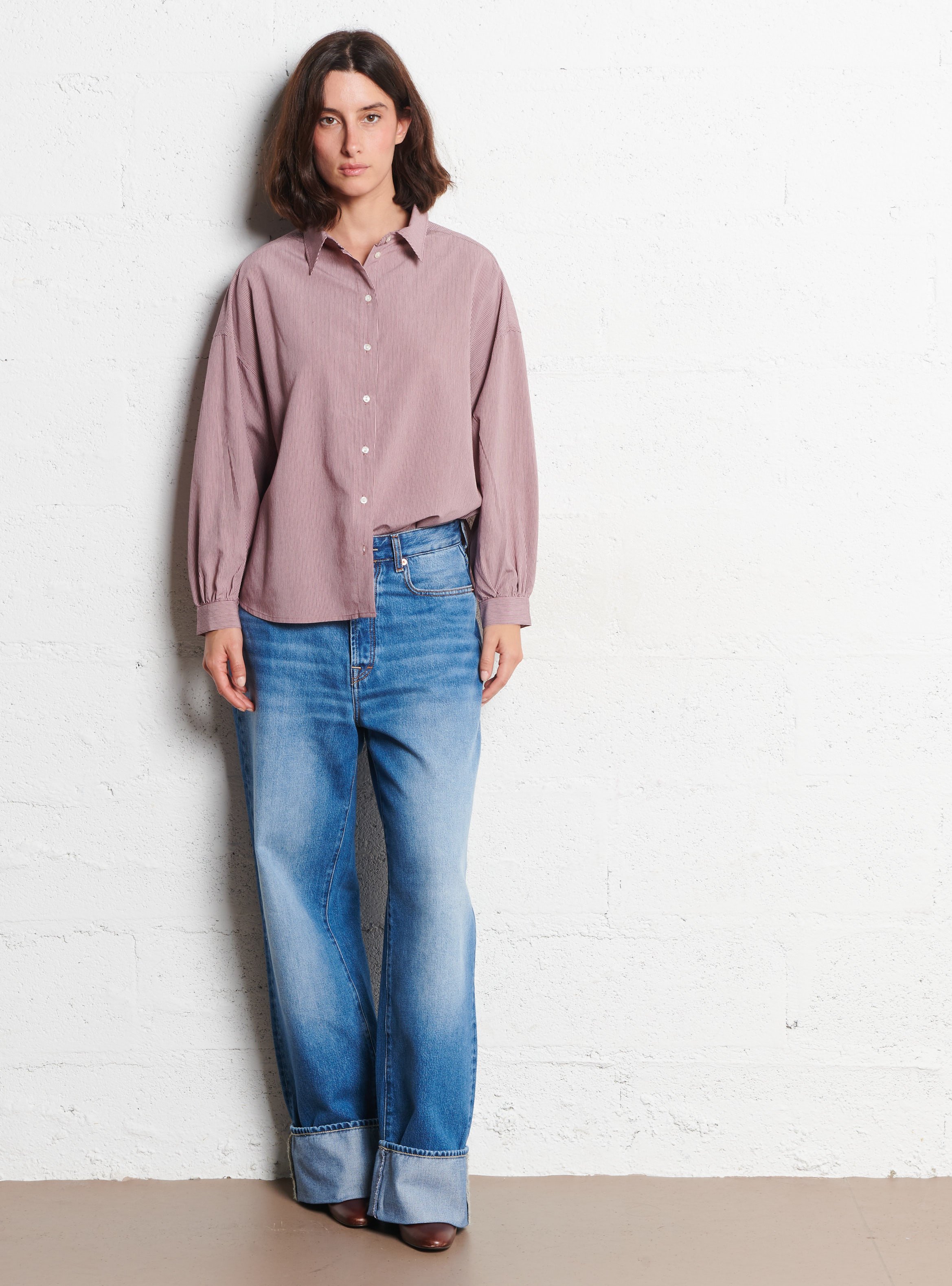 Striped loose-fit shirt with classic collar HOD PARIS Red