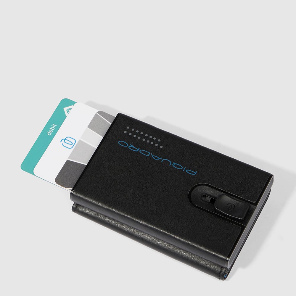 Compact wallet for bills, coins, and credit cards with a sliding system, RFID protection PIQUADRO Black