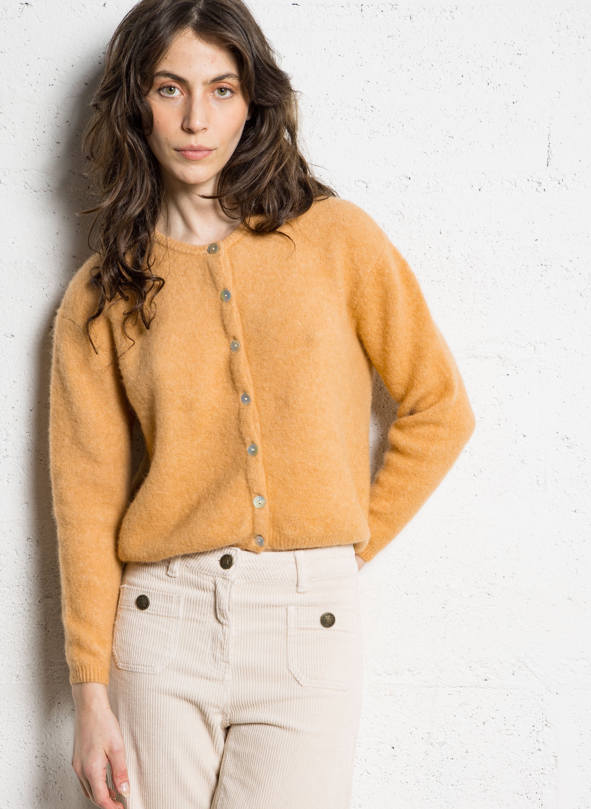 Gilet ample col rond en laine mélangée AMERICAN VINTAGE Marron