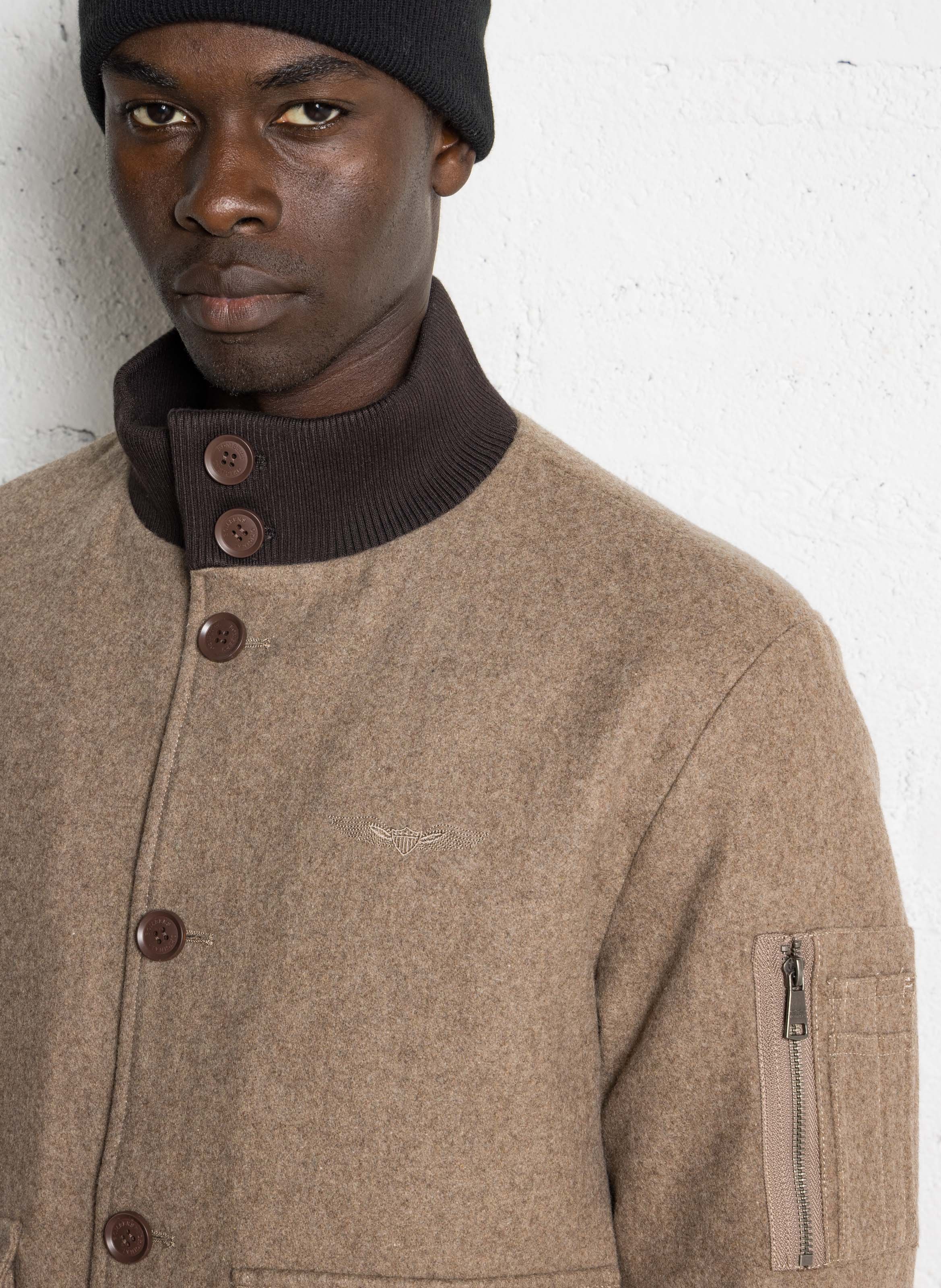 Blouson oversize col montant en laine mélangée BOMBERS ORIGINAL Beige