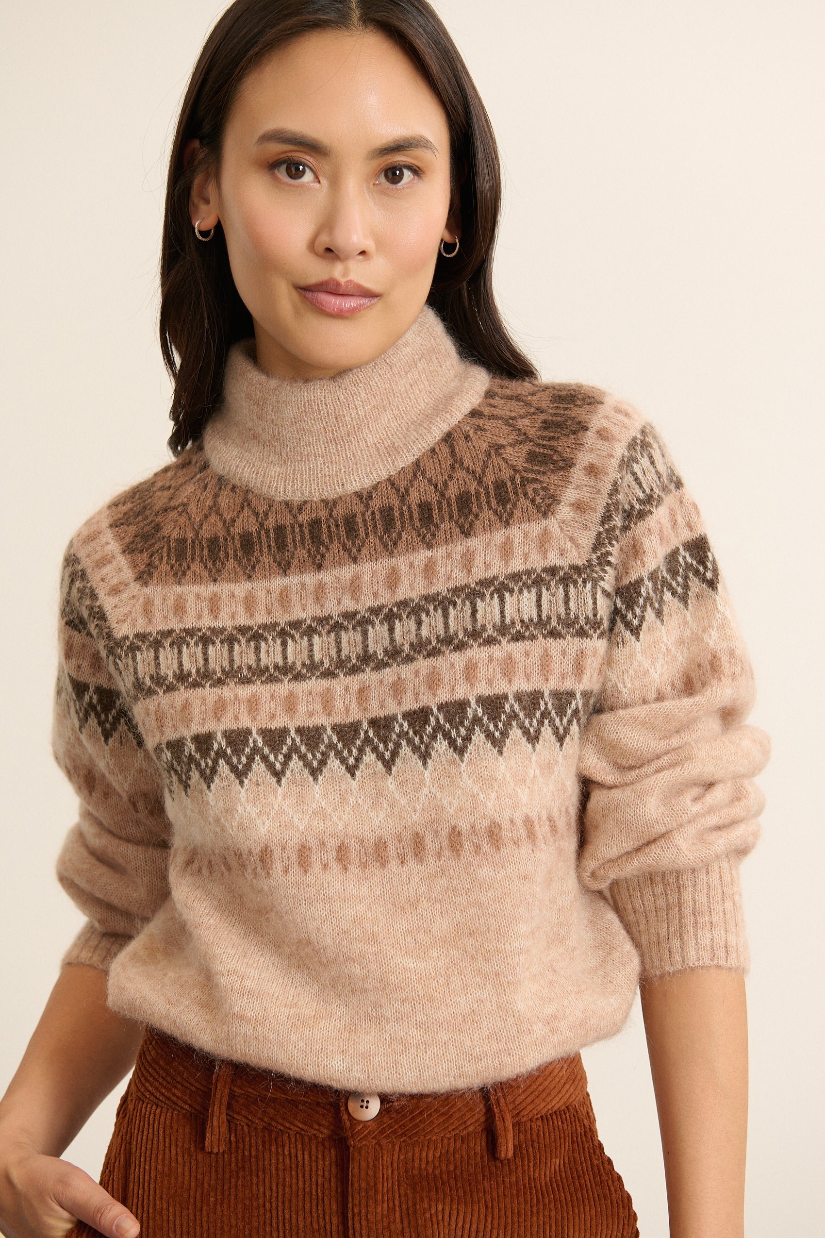 High-neck sweater with Norwegian jacquard pattern GARANCE PARIS Beige