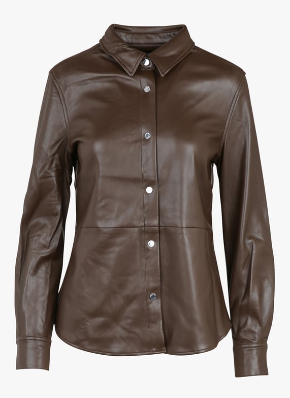 Camisa recta cuello clásico efecto cuero Marron Berenice Mujer