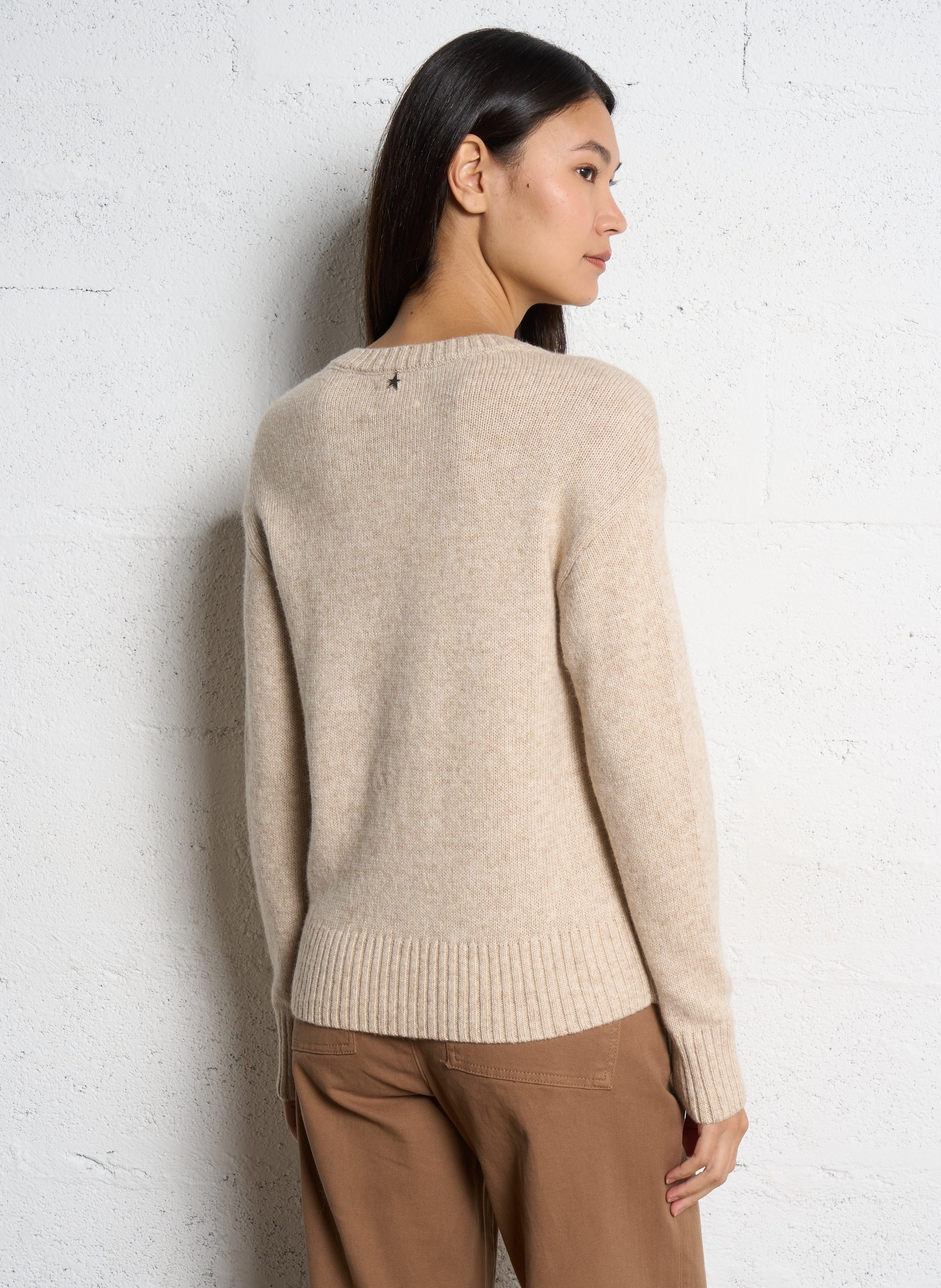 Pull col tunisien en coton mélangé SUD EXPRESS Beige