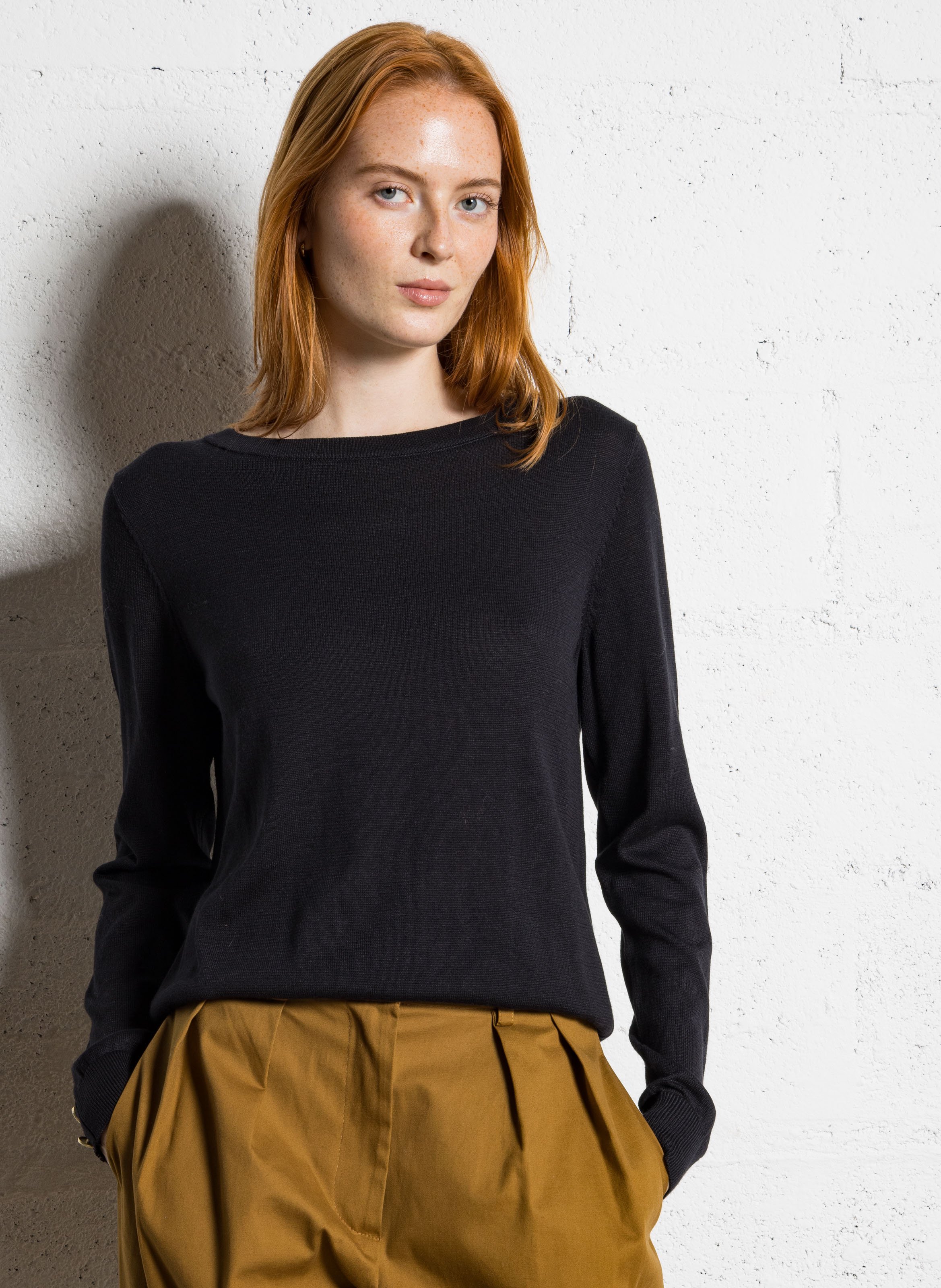 Pull droit uni en maille fine VILA Noir