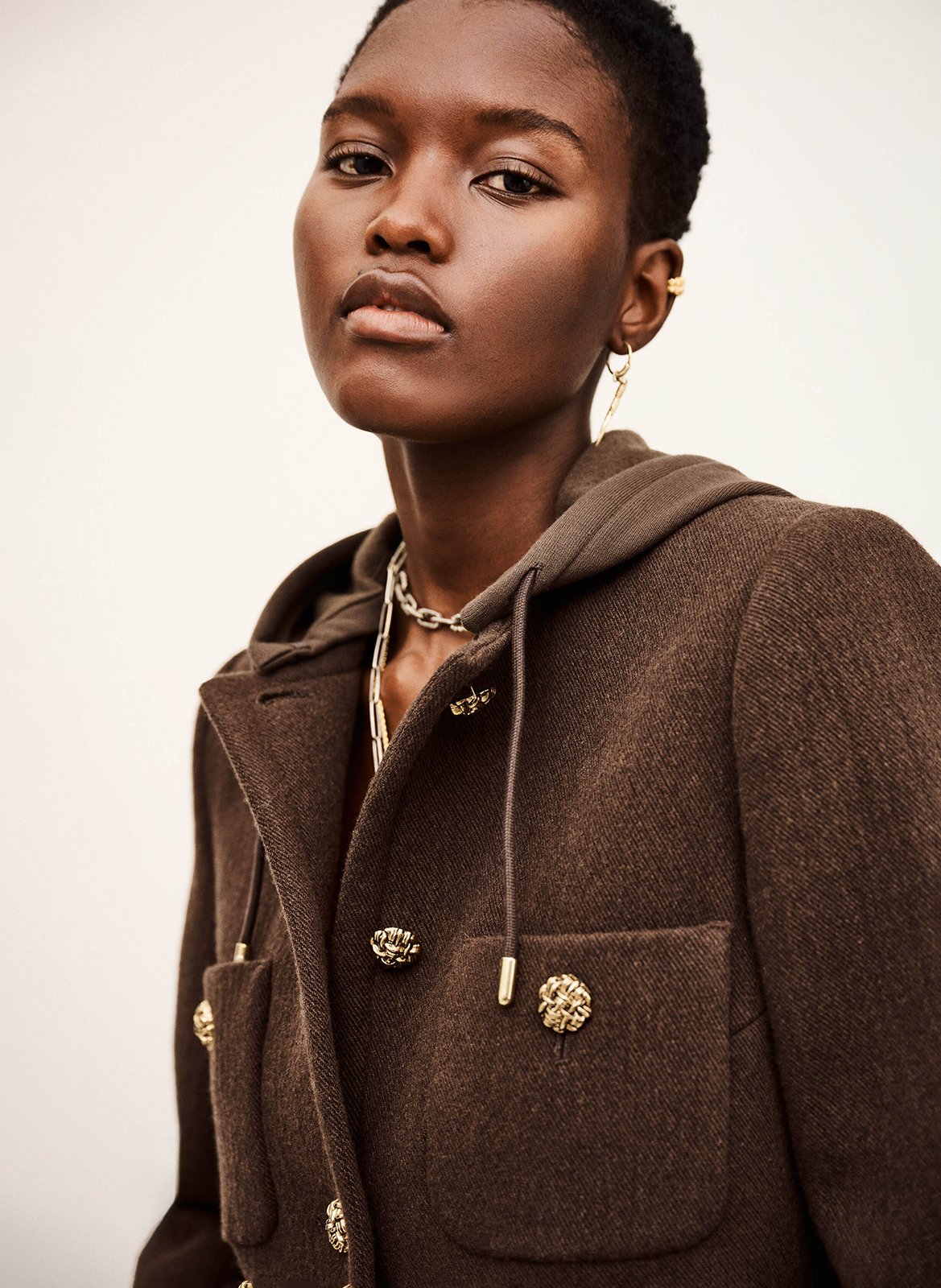 Korte jas met knopen en capuchon BA&SH Bruin