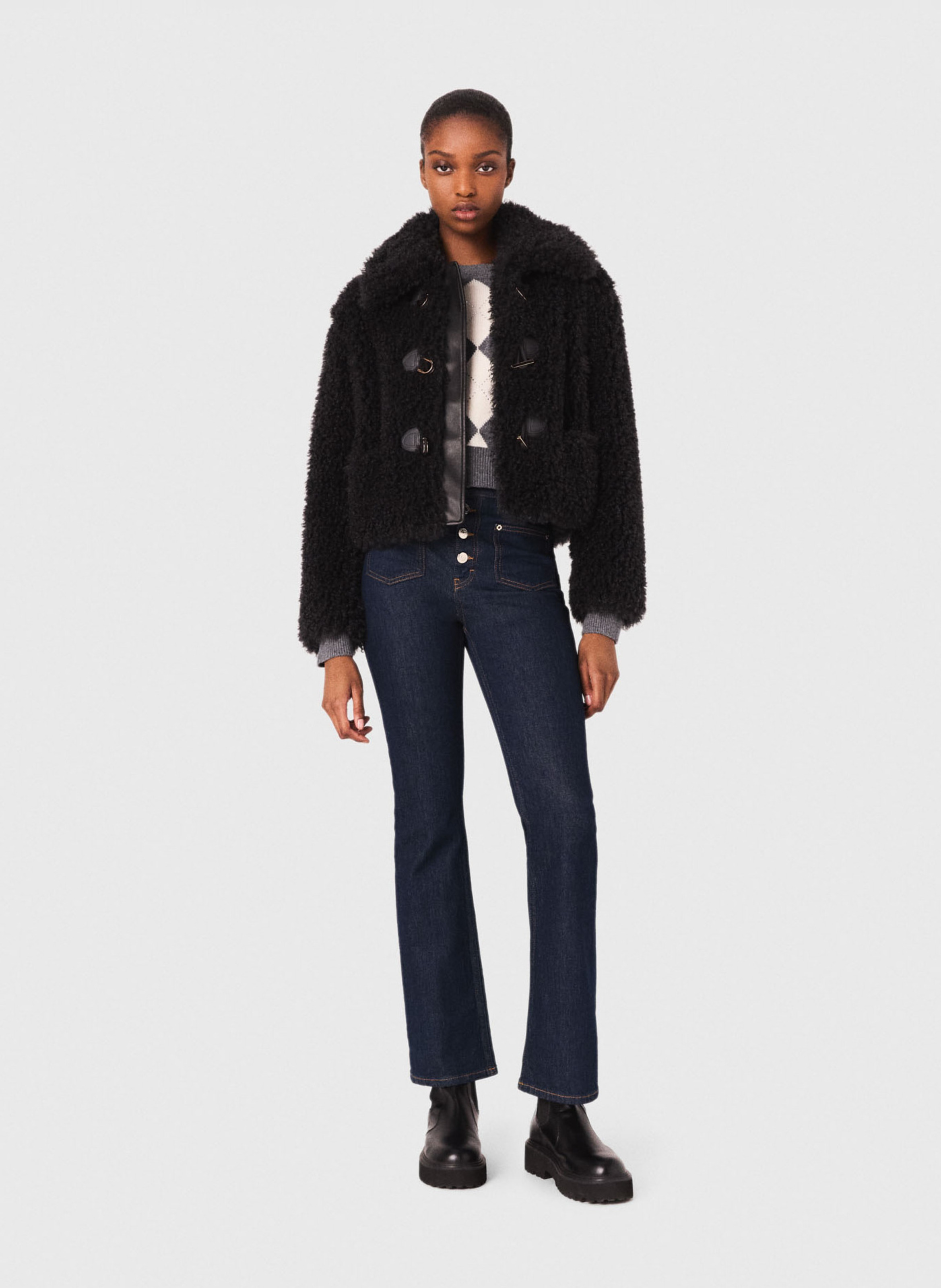 Manteau court droit col classique MAJE Gris