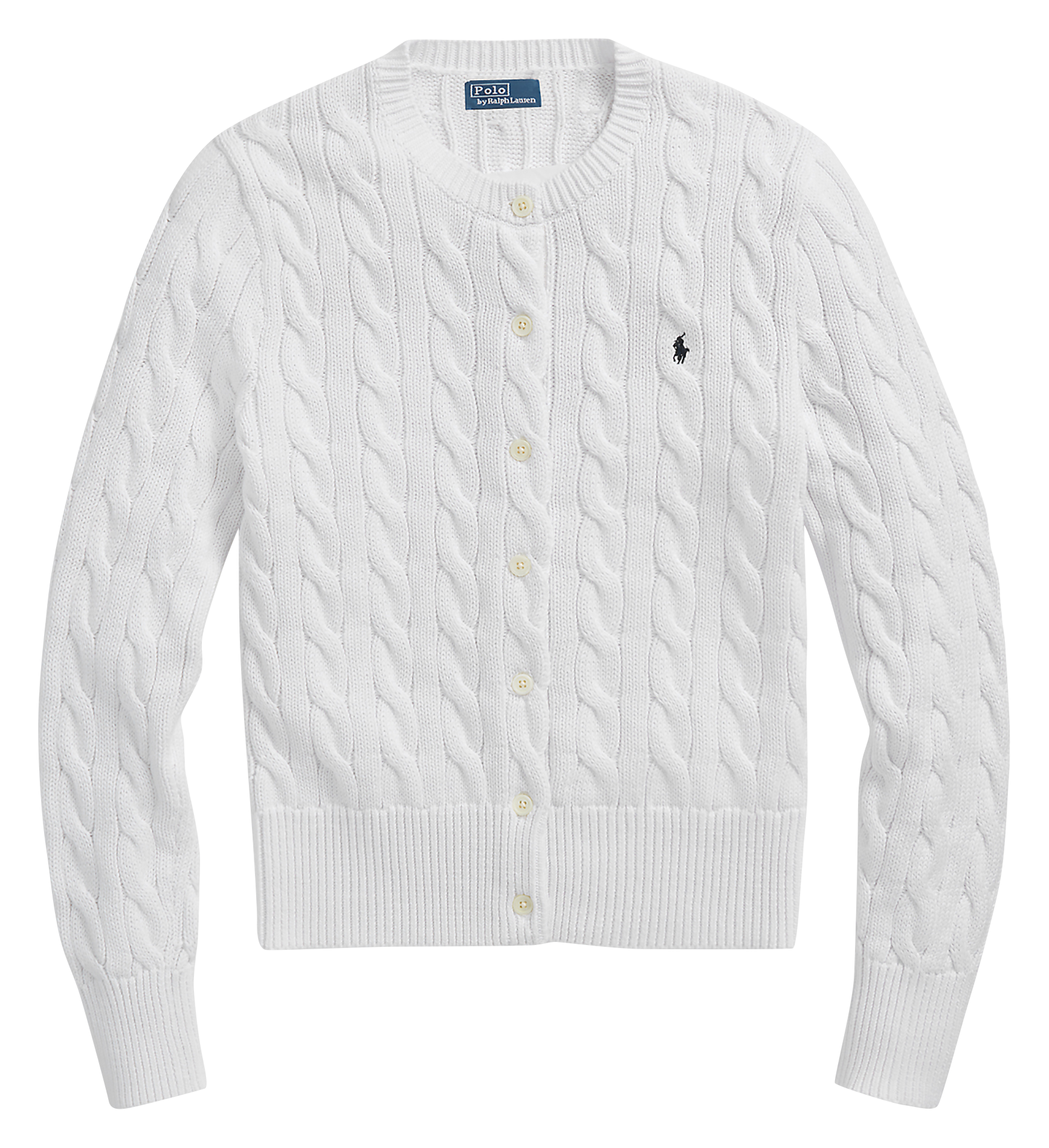 Cardigan droit col rond en coton POLO RALPH LAUREN Blanc