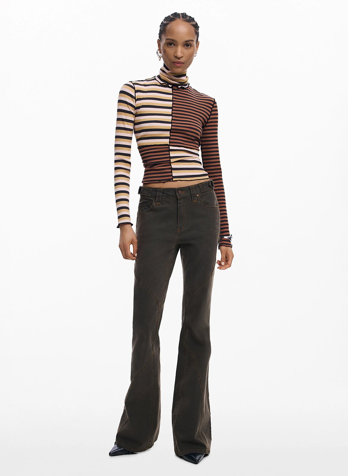 Tee-shirt col roulé en coton mélangé DESIGUAL Marron