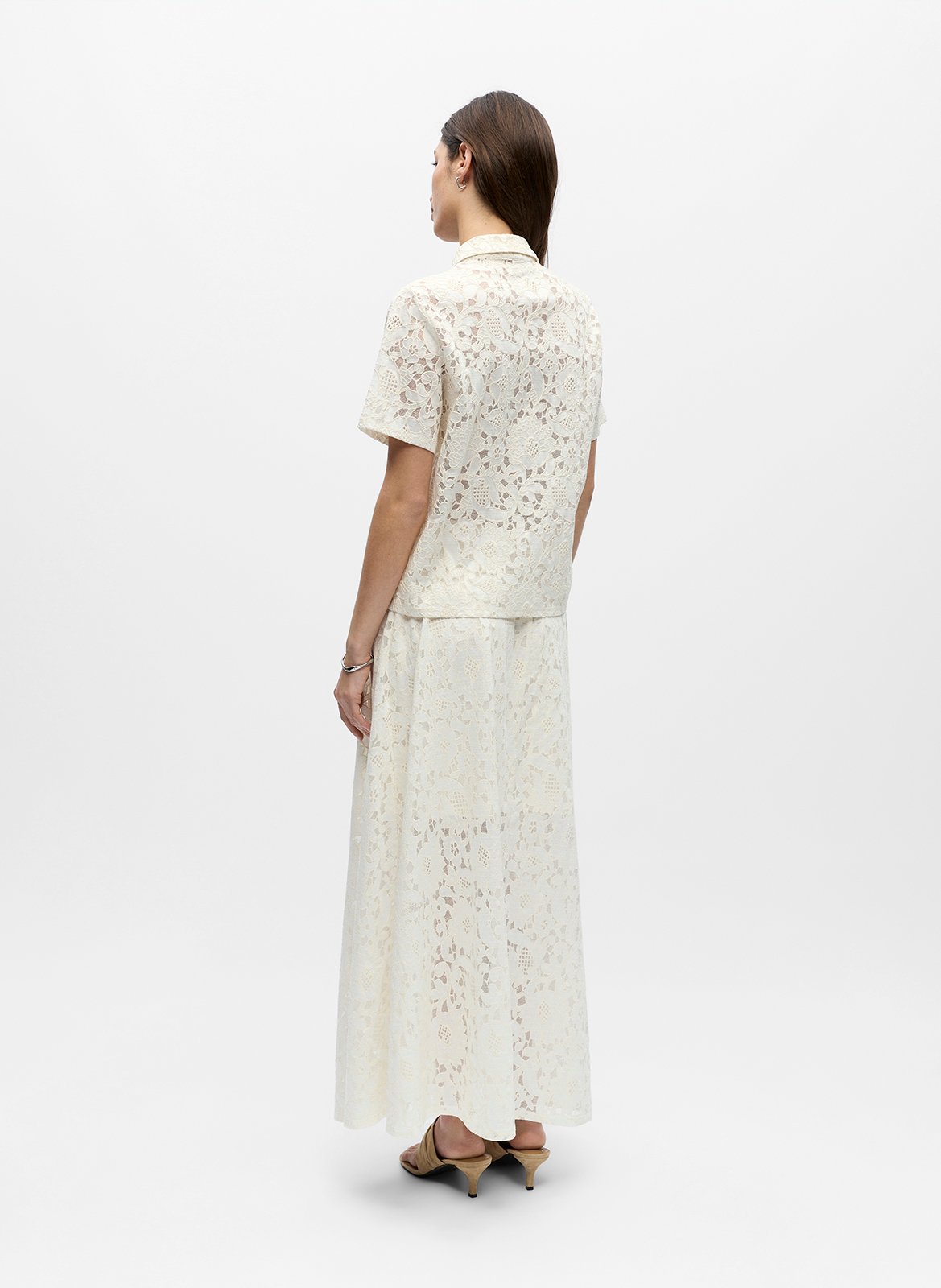 Short-sleeved lace polo shirt OBJECT Beige