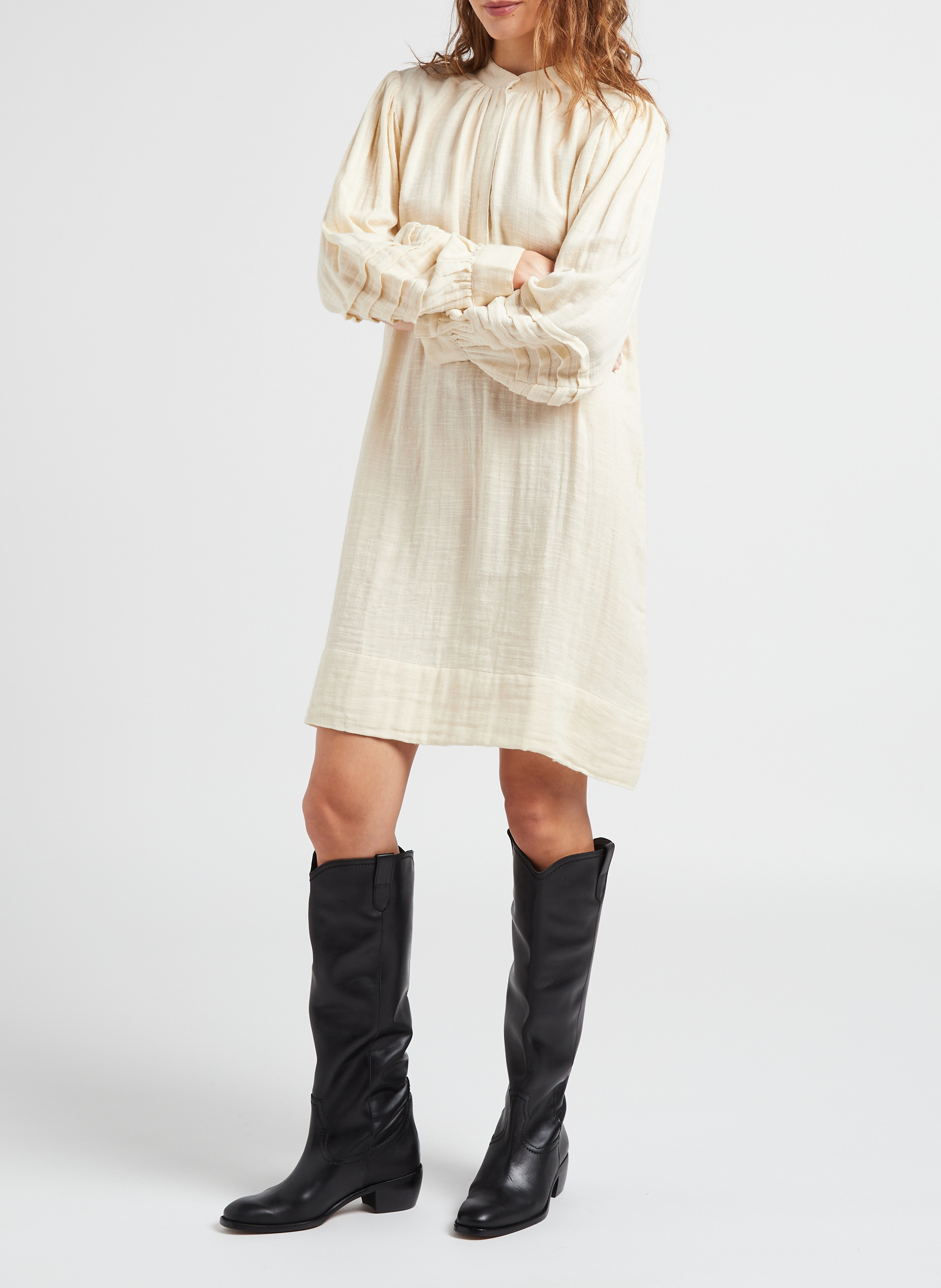 Robe mi-longue col rond en coton  ANTIK BATIK Blanc