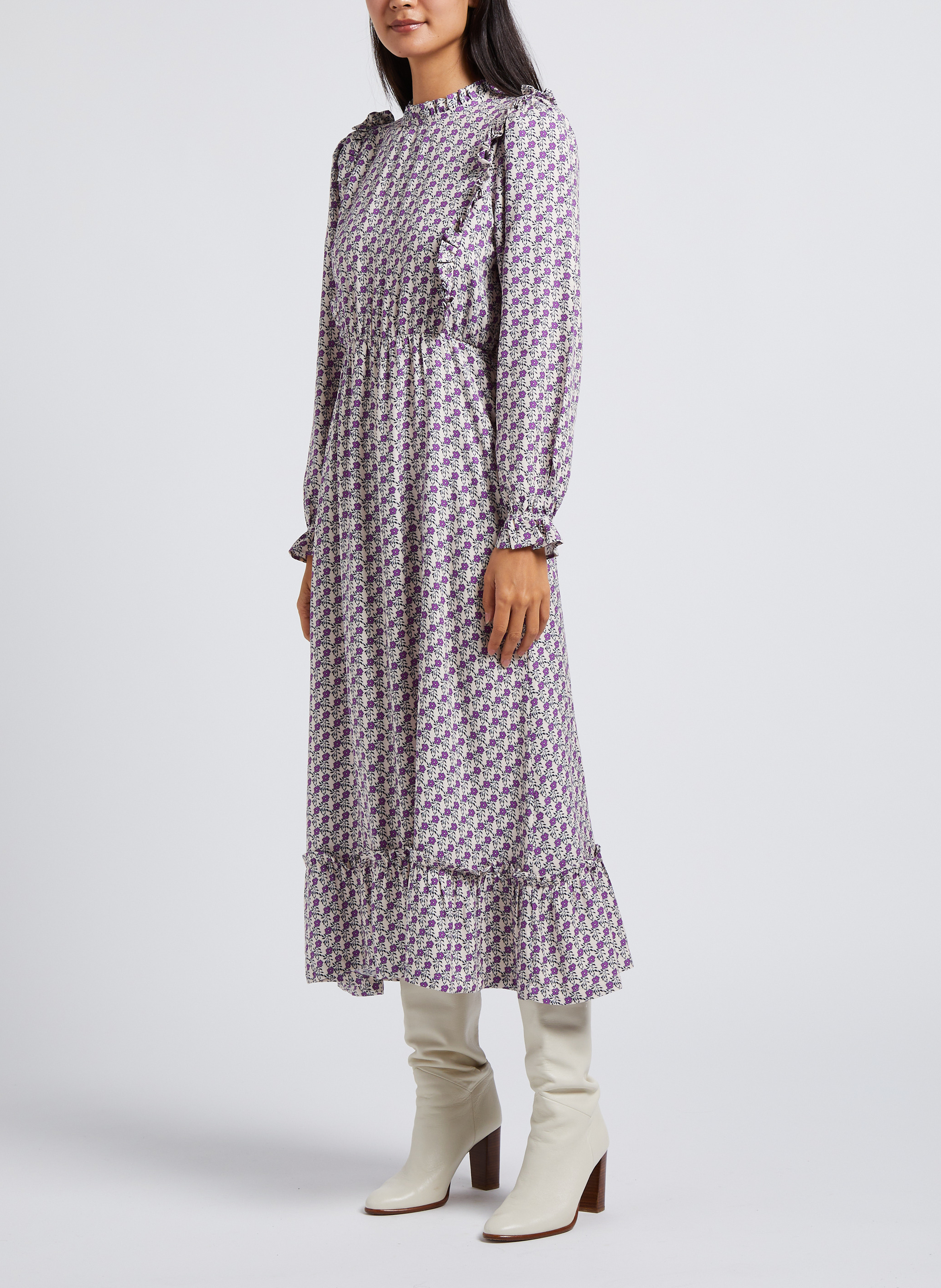 Printed round-neck A-line midi dress THE NEW SOCIETY Purple
