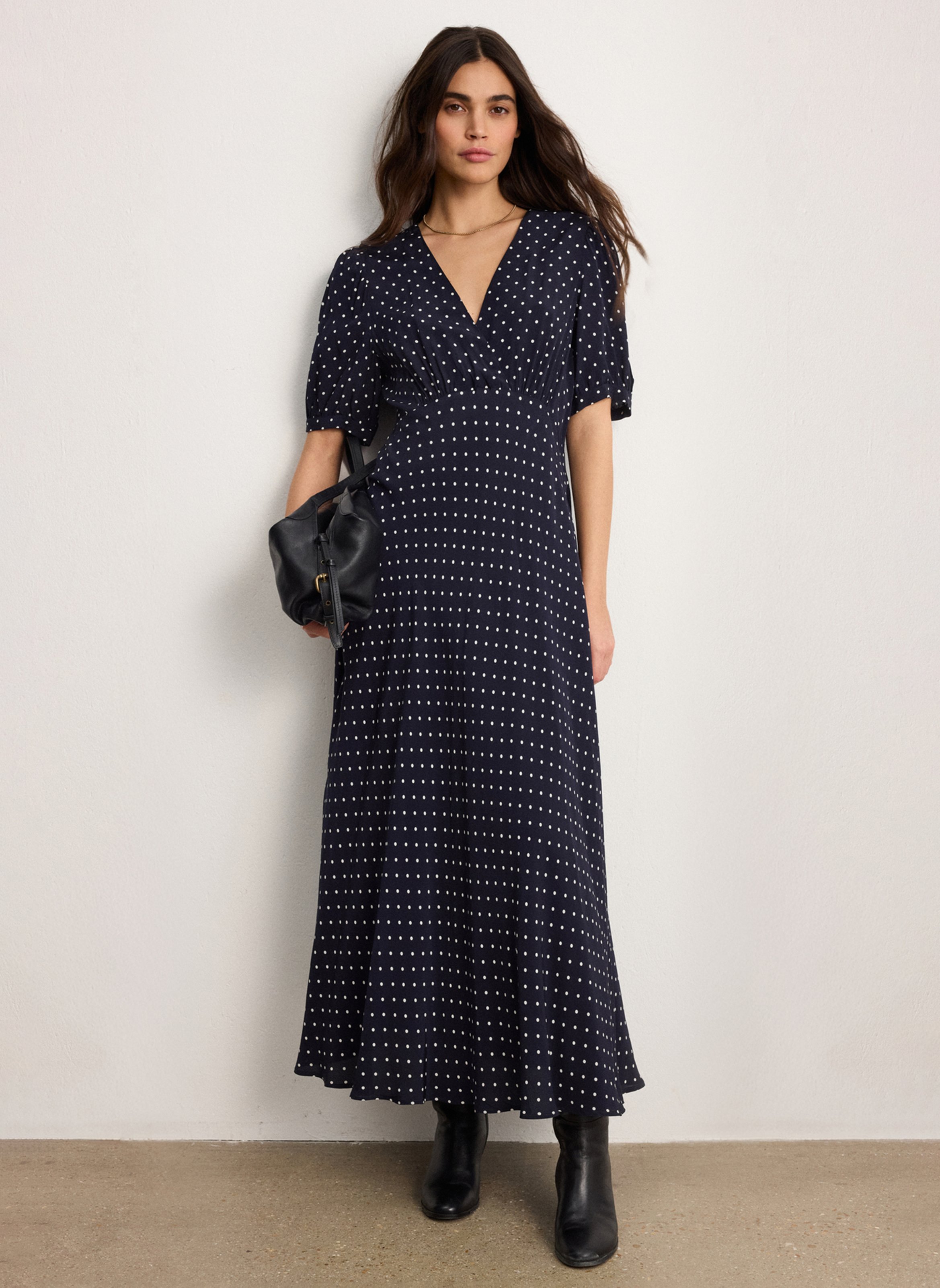 Robe longue col V imprimé PABLO Bleu