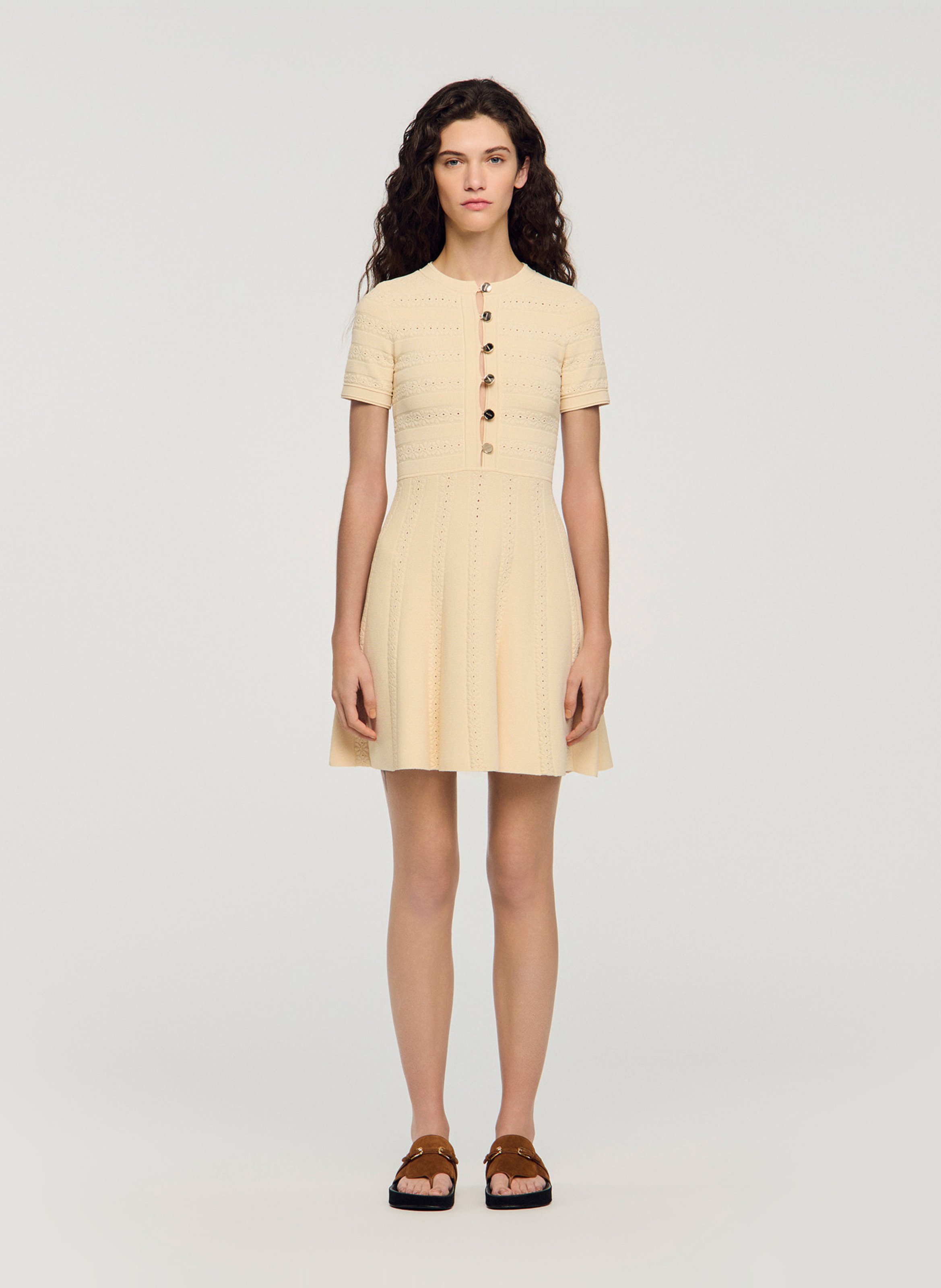 Robe courte évasée en maille SANDRO
