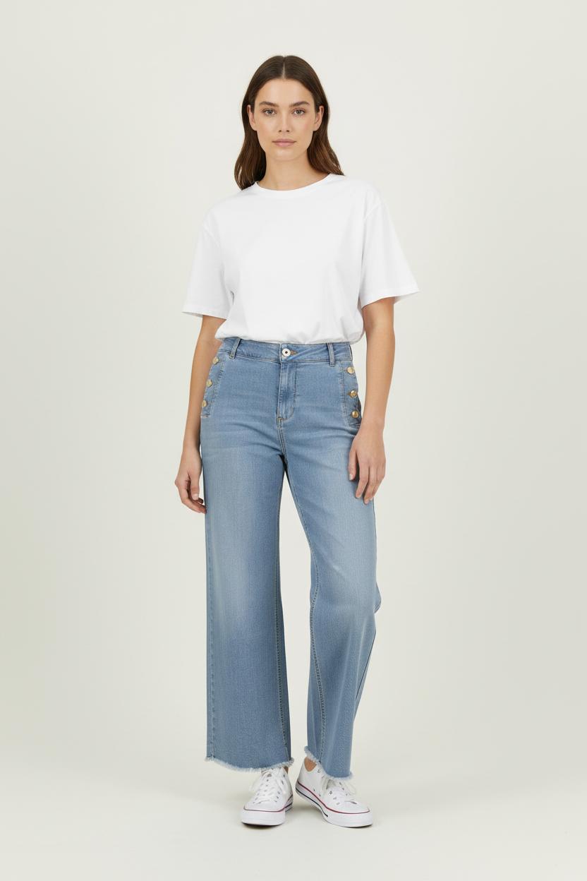 Cropped slim jeans with studs LIU JO - SECONDE MAIN Blue